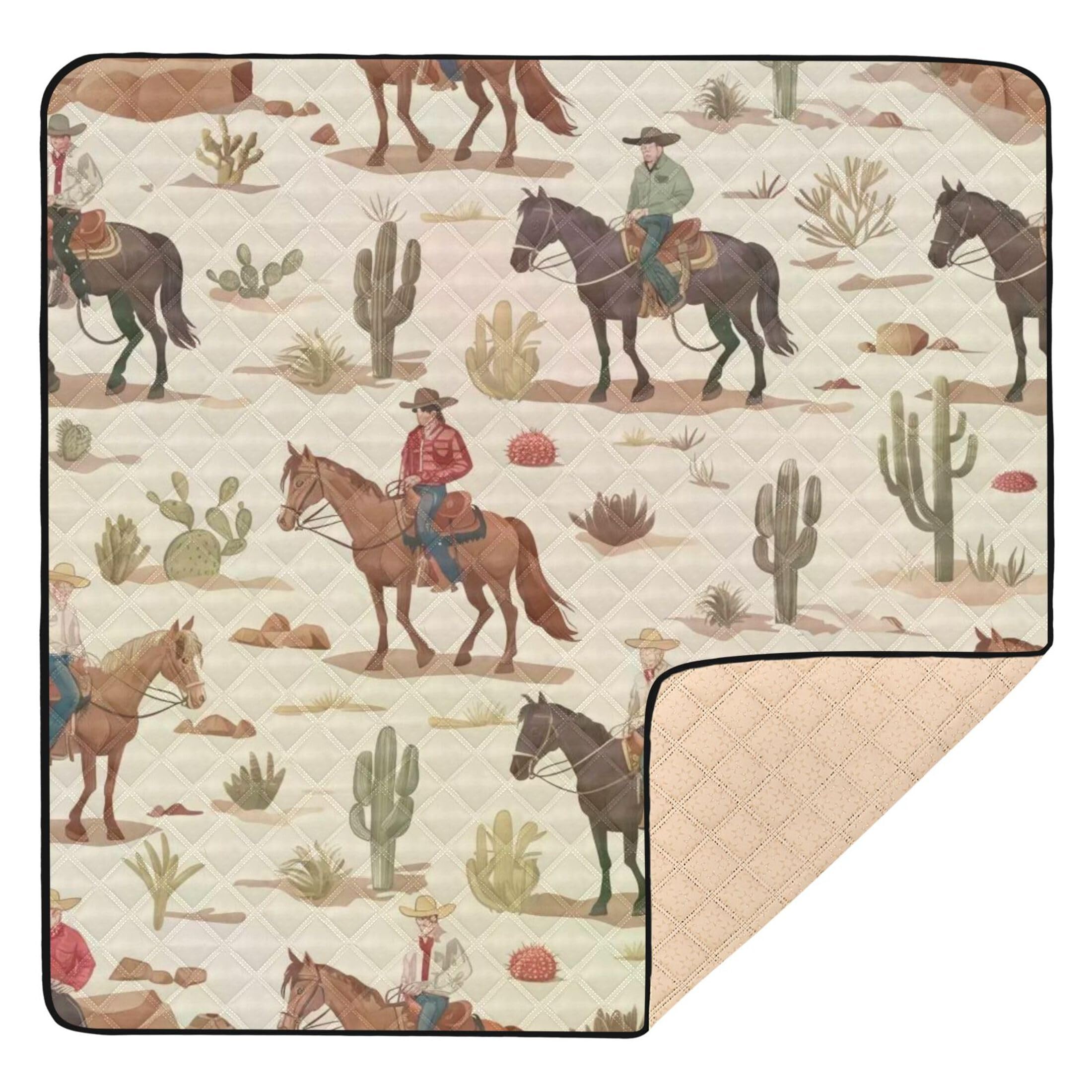 Vozoza Cactus Cowboys Baby Playmat Washable Playroom Crawling Mat Non-Slip Play Mats for Floor 50x50 Mat