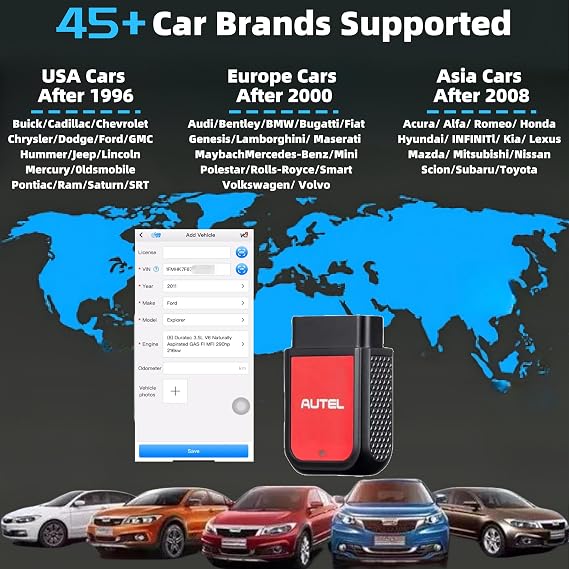 Autel MaxiAP AP2500 OBD2 Scanner Bluetooth Code Reader ، ترقية AP200 / AP200C / AP200H / AP200M ، أفضل AP2500E ، أداة مسح السيارات بالماسح الضوئي ، 5 خدمات DIY ، 45 + علامات تجارية للسيارات ، هواتف Android / iOS متوافقة