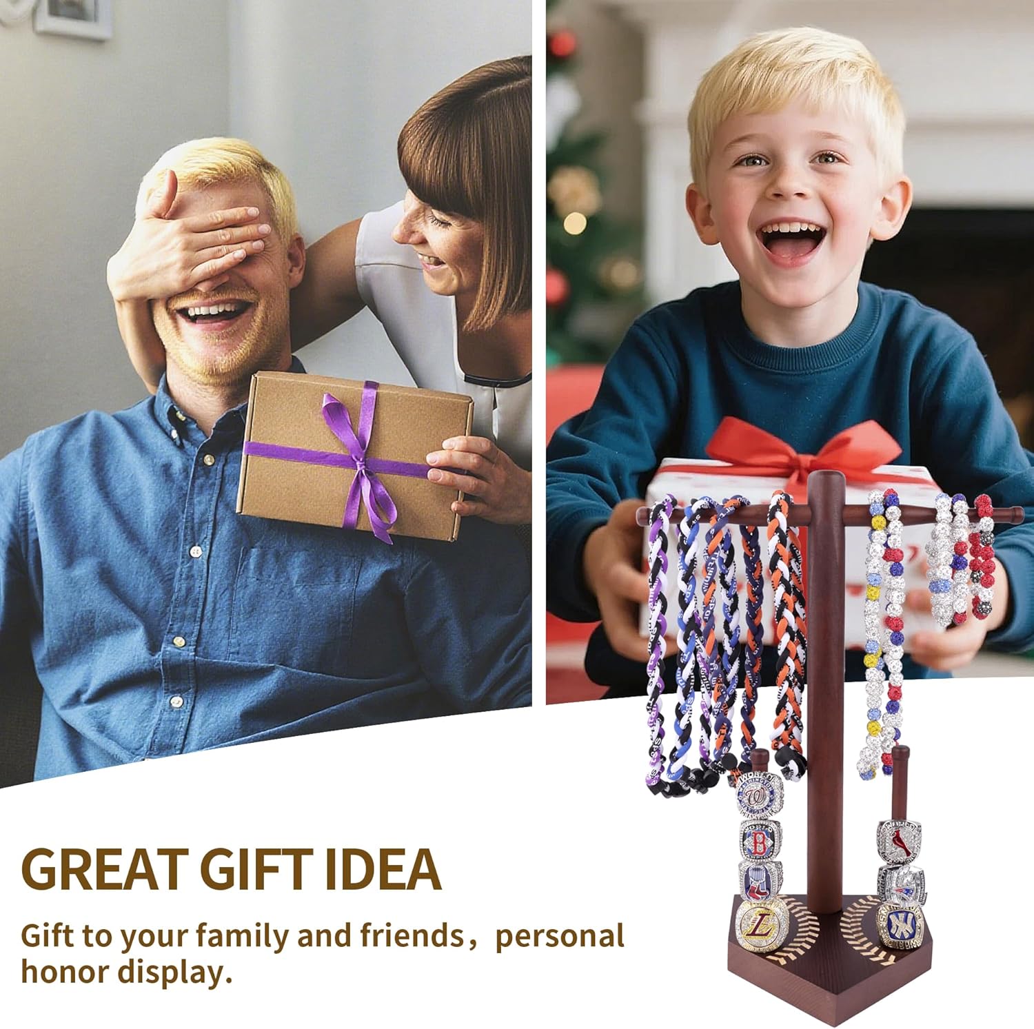 Baseball and Softball Jewelry Organizer - Wooden Display Holder for Championship Rings & Drip Necklaces, All-in-One Sports Ring Holder, Perfect Display Gift for Athletes and Fans - Image 7