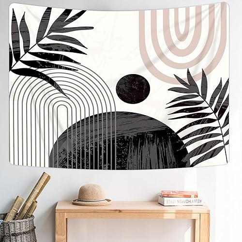 Miniatura 9 de KOMLLEX Tapiz abstracto negro bohemio de mediados de siglo 59 pulgadas de ancho x 51 pulgadas de alto, moderno, estético, minimalista, para colgar