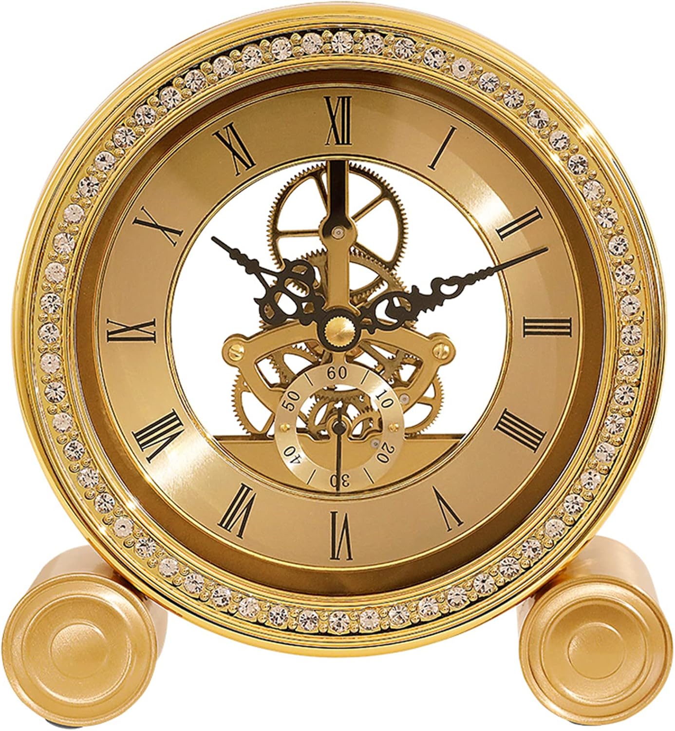 Desk Clock,Retro Metal Hollow Desk Clock Silent Mantel Clock,Battery Operated,Brass Table Clock Shelf Decoration (Metallic 2) (Metallic 1)