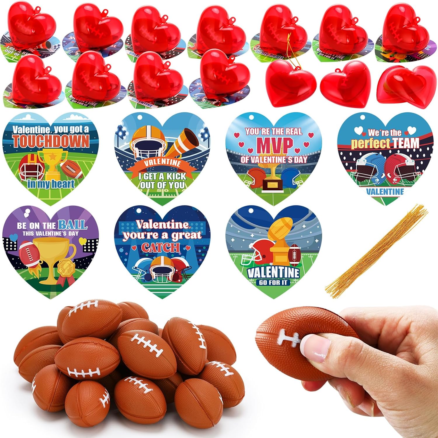 Jenaai 84 Pcs Football Valentines Day Cards with Prefilled Red Hearts Box and Mini Stress Balls Sports Themed Valentine Cards for Goodie Bag Stuffers Exchange Prizes Valentines Party Favors