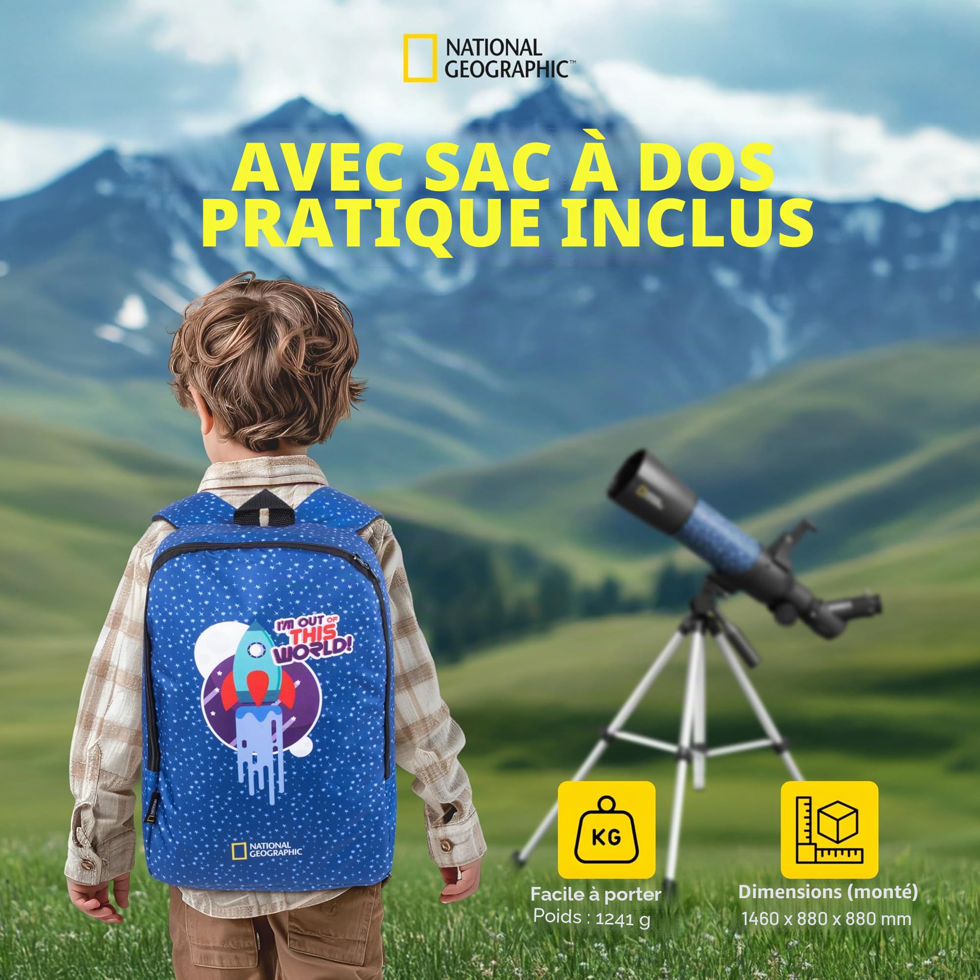 National Geographic Télescope Intelligent AR pour Enfant avec trépied, Sac à Dos, Support pour Smartphone et Application de réalité augmentée