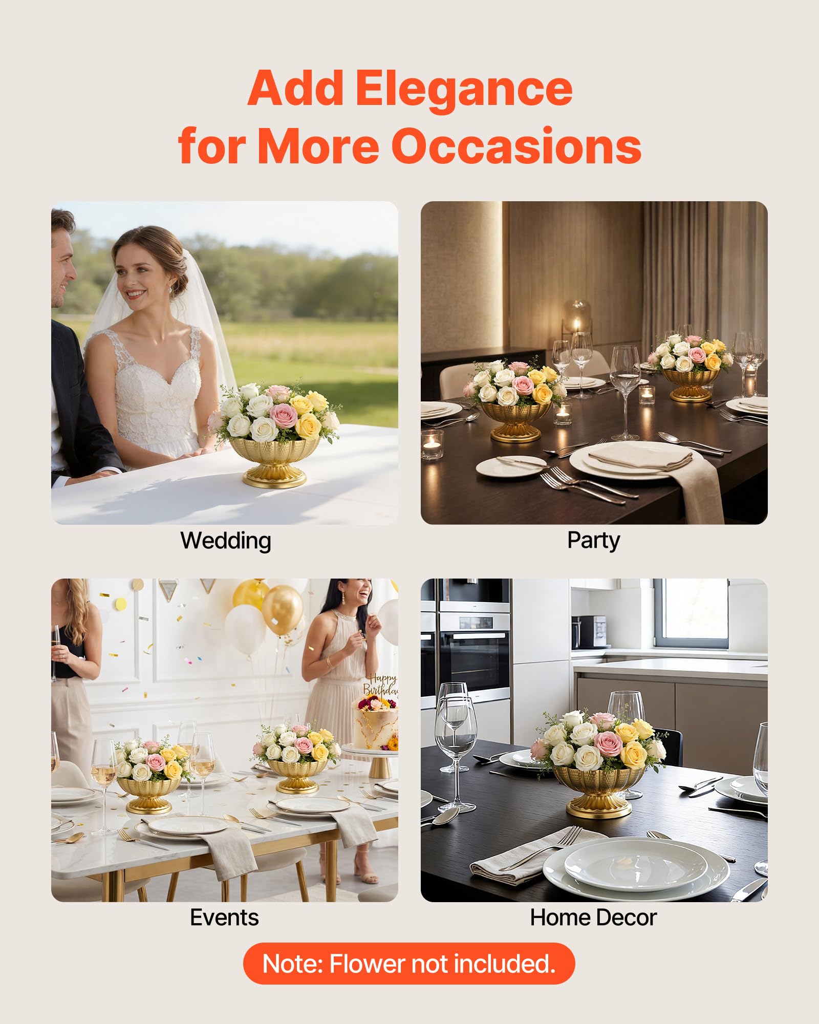 VEVOR 10 STK. Hochzeitsvasen Tafelaufsatz Blumenvasen für Hochzeit 10 cm Hoch, Metall Tafelaufsatz Vasen mit Blumenständern, Blumenschale Tischdeko für Hochzeiten Party Jubiläumsfeier Zeremonie, Gold