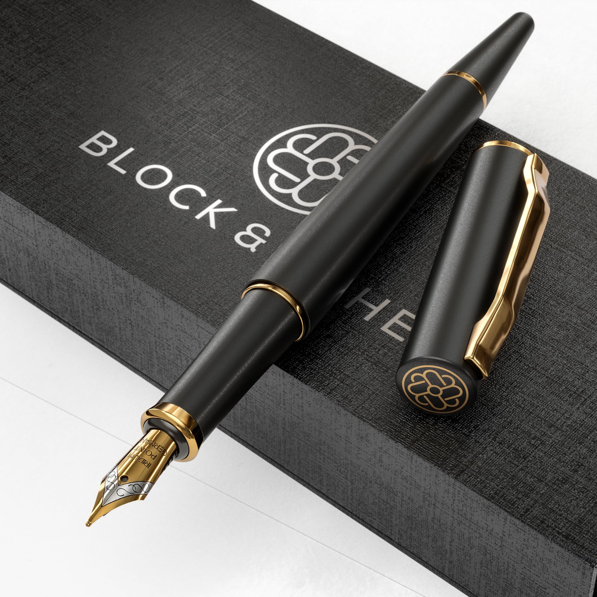 MCNTEIK Penna Stilografica Black Forest Con Pennino 18K - Ottone, Scanalature Verticali, Set Regalo Di Lusso