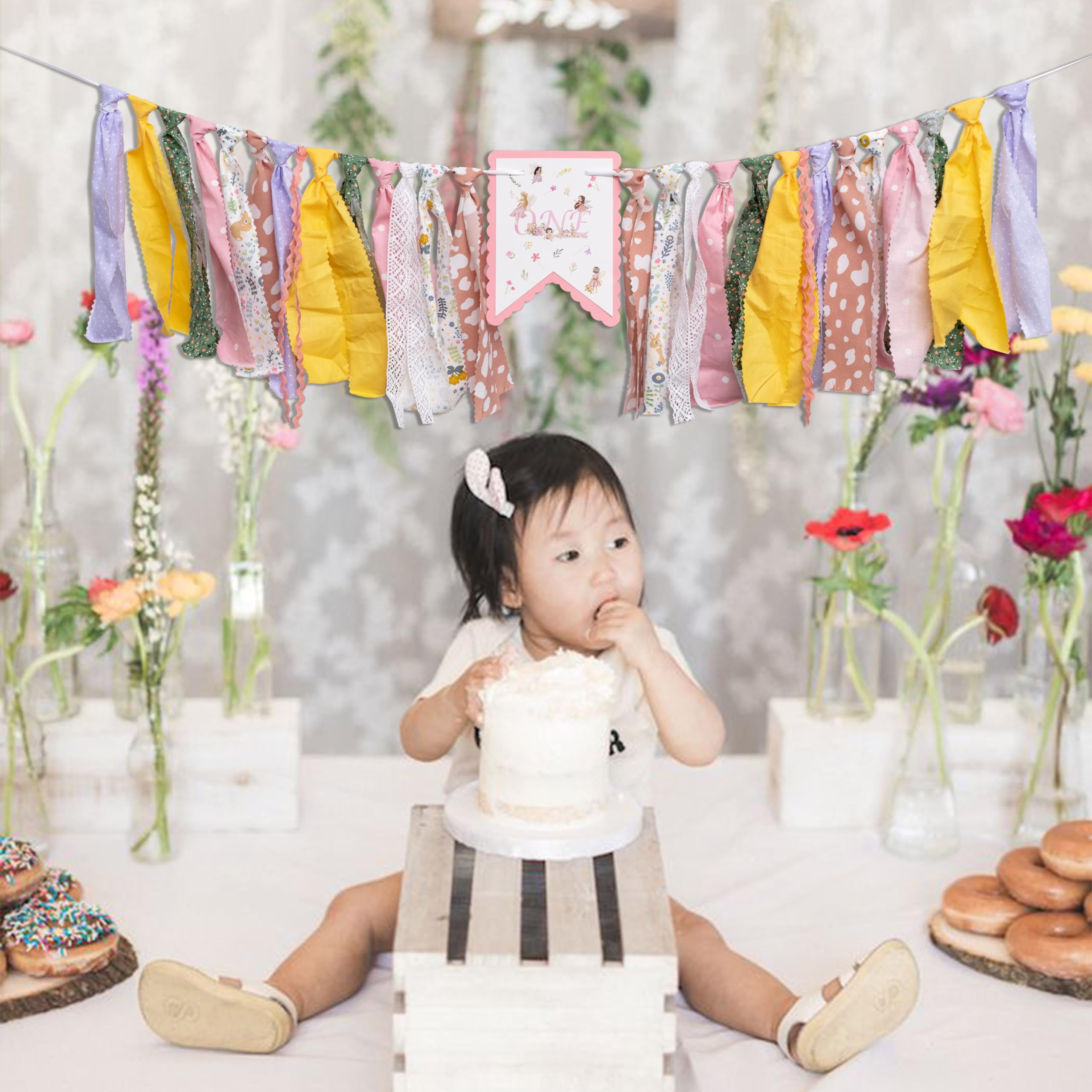 Kreatwow Wildflower First Birthday High Chair Banner – Cute 1st Birthday Decor For Girls With Daisy & Butterflies - View #3