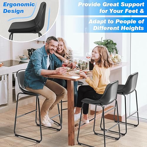 Miniatura 7 de Rfiver Pu Faux Leather Bar Stools Set of 4 Industrial Pub Barstools with Back and Footrest Modern Armless Bar Height Stool Chairs Brown Negro,