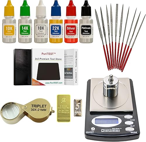 Suministros de prueba de metales preciosos Balanza digital + Kit de prueba de oro plata platino + Piedra PRO + Piedra de prueba + Lupa de ojo +