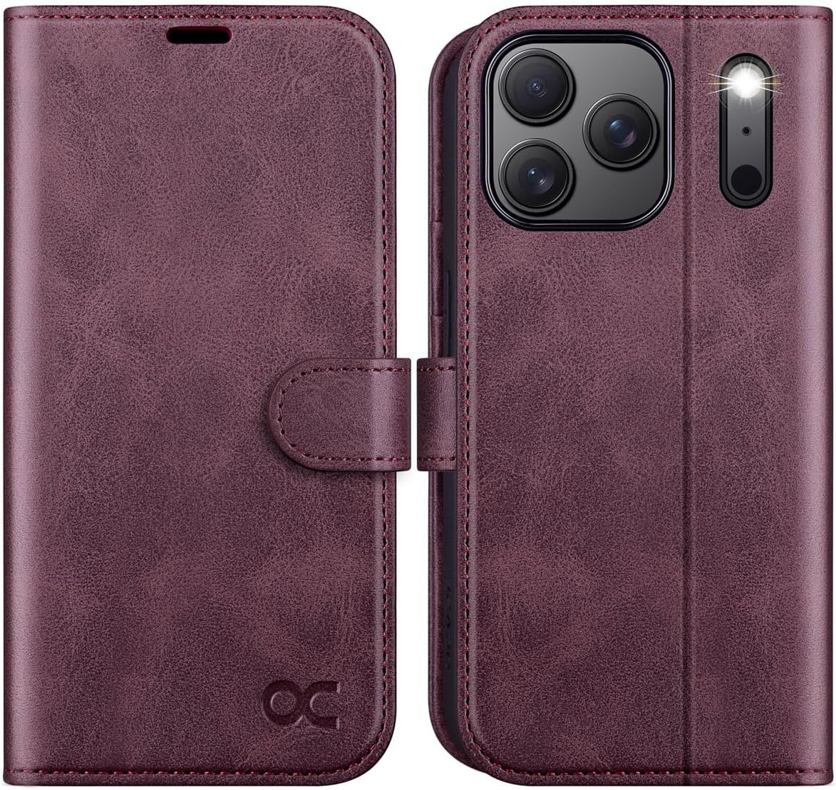 ocase compatible with iphone 17 pro wallet case, pu leather flip folio case with card holders rfid blocking kickstand [shockproof tpu inner shell] phone cover 6.3 inch 2025, mulberry
