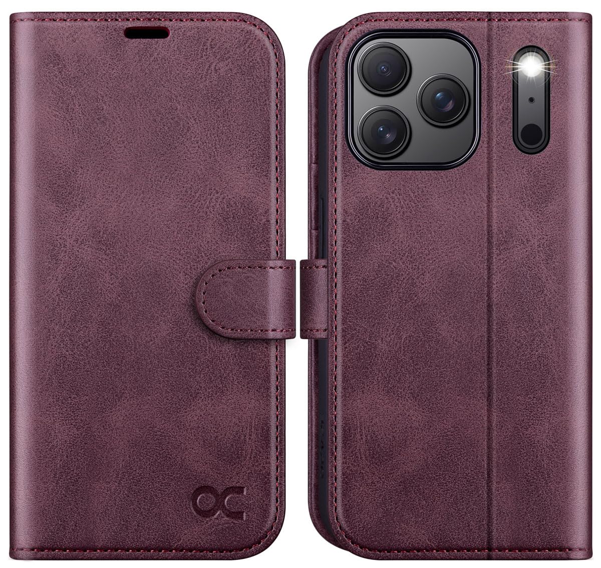 OCASE Custodia per iPhone 17 Pro Max, Custodie Portafoglio in Pelle PU con Tasche per Carte, RFID Blocking, Supporto e Protezione Antiurto Cover per iPhone 17 Pro Max (6,9 Pollici) - Rosso Porpora