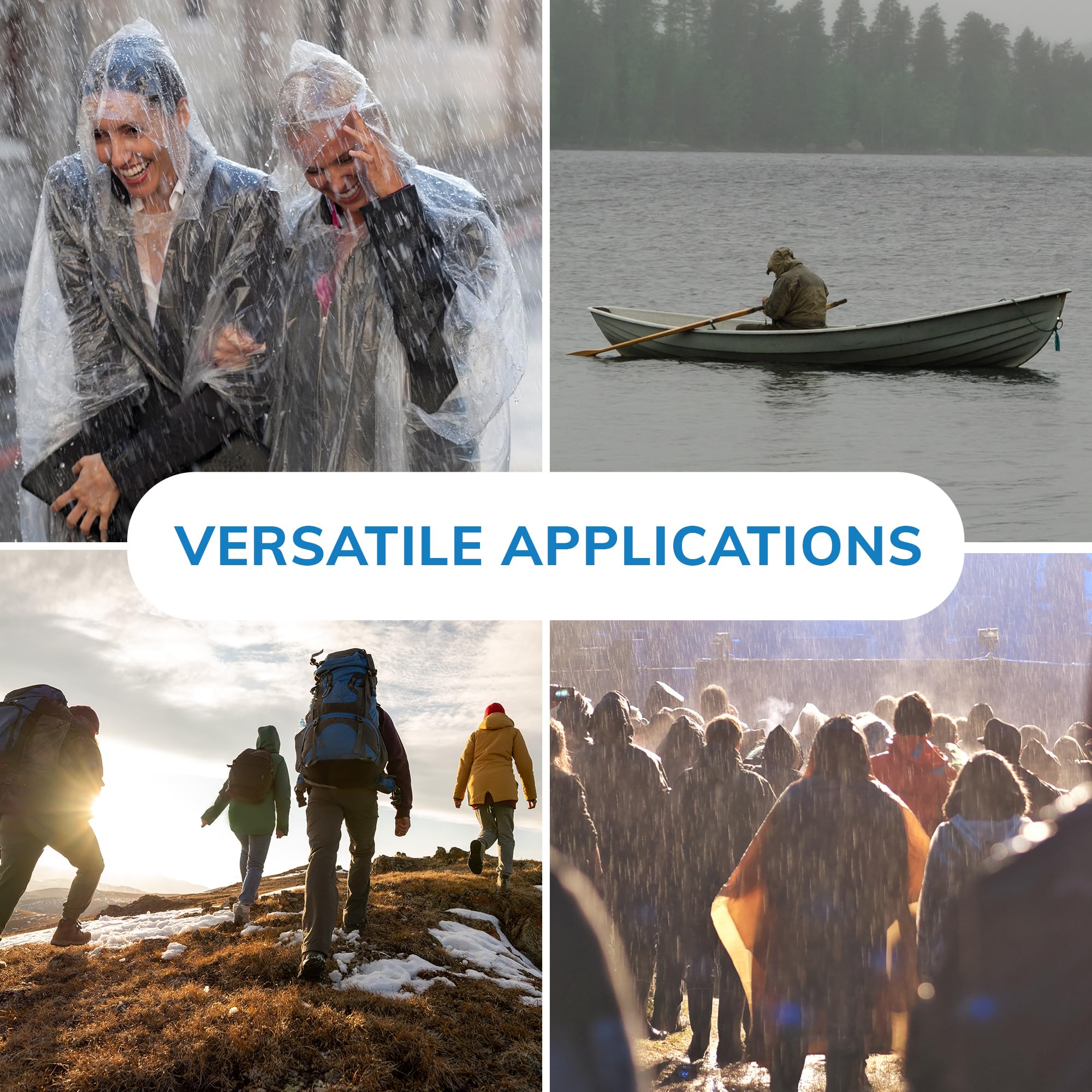 Mindful Design Ponchos de lluvia con capucha con cordón (paquete de 4) desechables de emergencia para adultos
