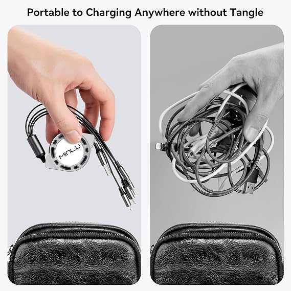 Minlu Multi Charger Cable, 4 in 1 Retractable Charging Cable [2Pack 1.2M] USB Multi Charger Cable with Lightning/Type C/Micro USB Port Compatible with iPhone 17 16 15 14/Huawei/Samsung/Pixel/Sony/LG