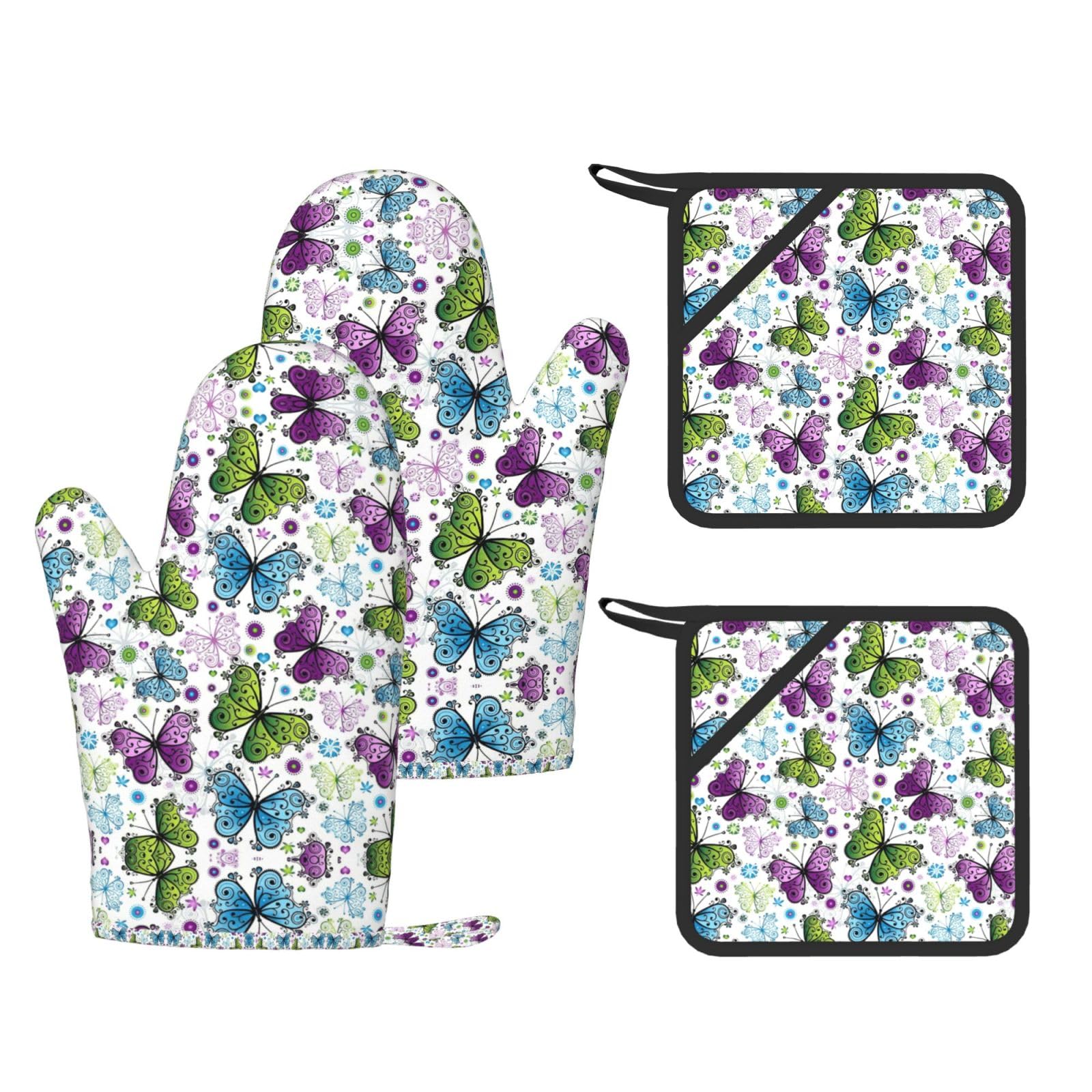 Gants de cuisine antidérapants et maniques motif papillon pour barbecue