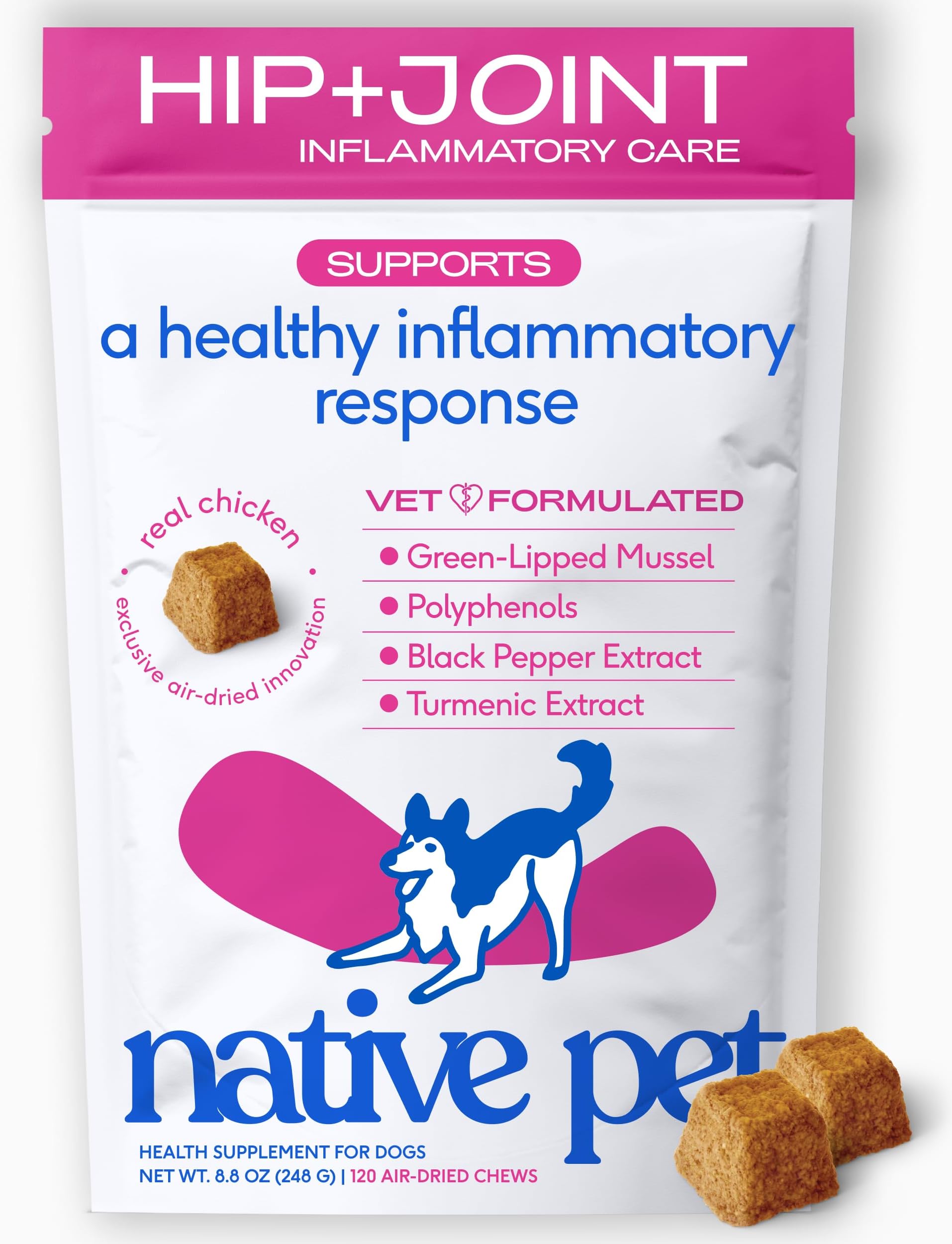 Inflammatory Care - Pain Relief for Dogs - Green-Lipped Mussel, Turmeric & Collagen for Dogs - Hip and Joint Supplement Supports Healthy Inflammatory Response & Joint Comfort - 120 Chews