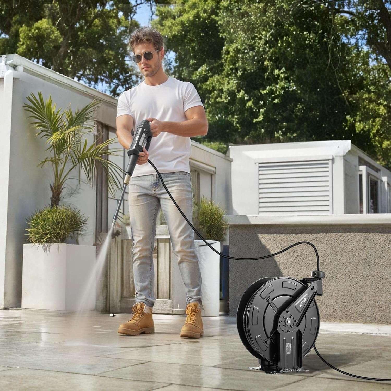 Hose stopper installation on VEVOR Pressure Washer Hose Reel