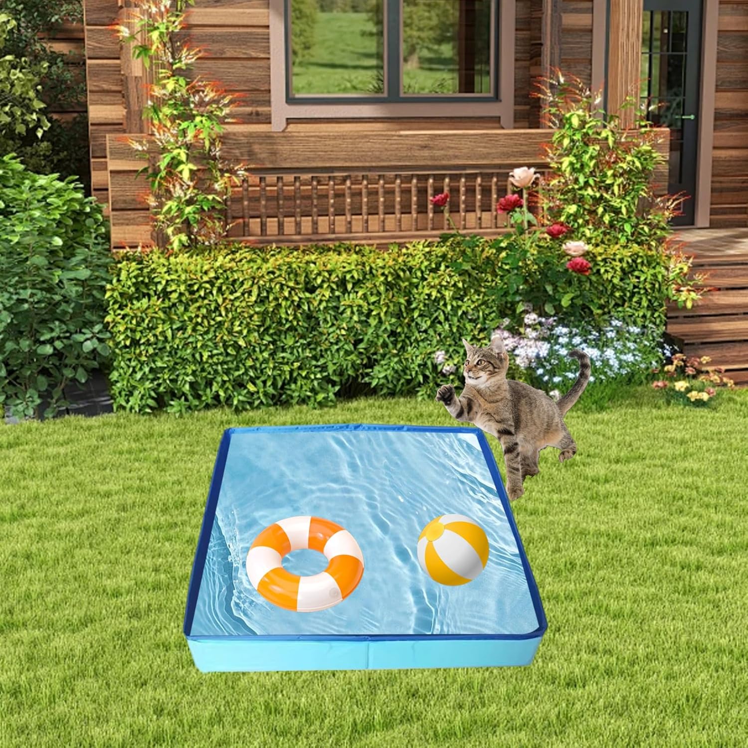 Foldable Dog Pool, Dog Pool, 20x20x3 Inch Foldable PVC Square Small Pool for Pet, Kids