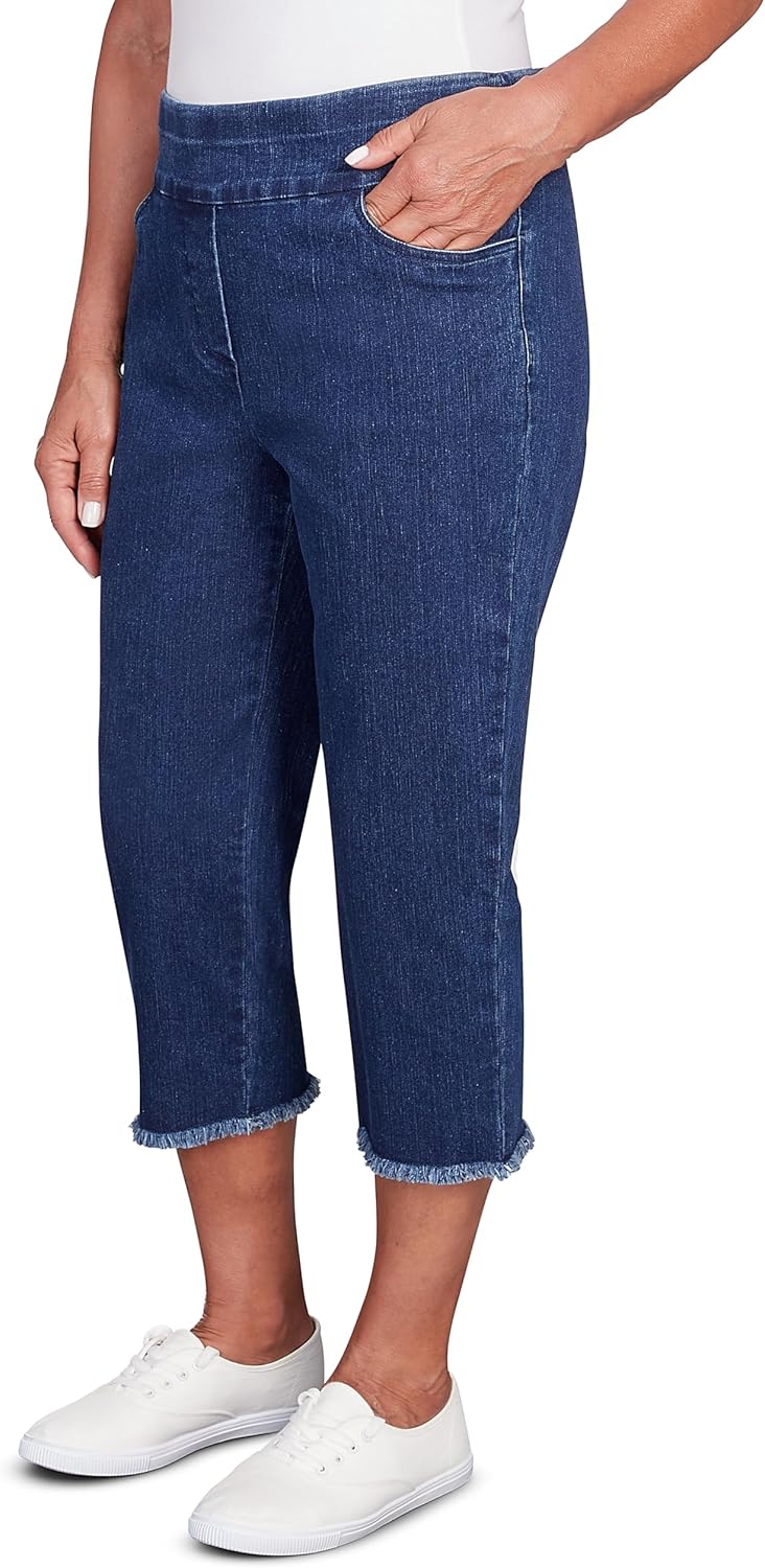 Alfred Dunner Denim Fringe Capri Pant