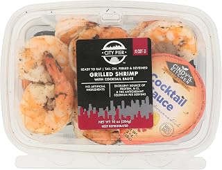 City Pier Grilled Shrimp with Cocktail Sauce 10oz Frozen Tray - Premium Ready-to-Eat Seafood Appetizer