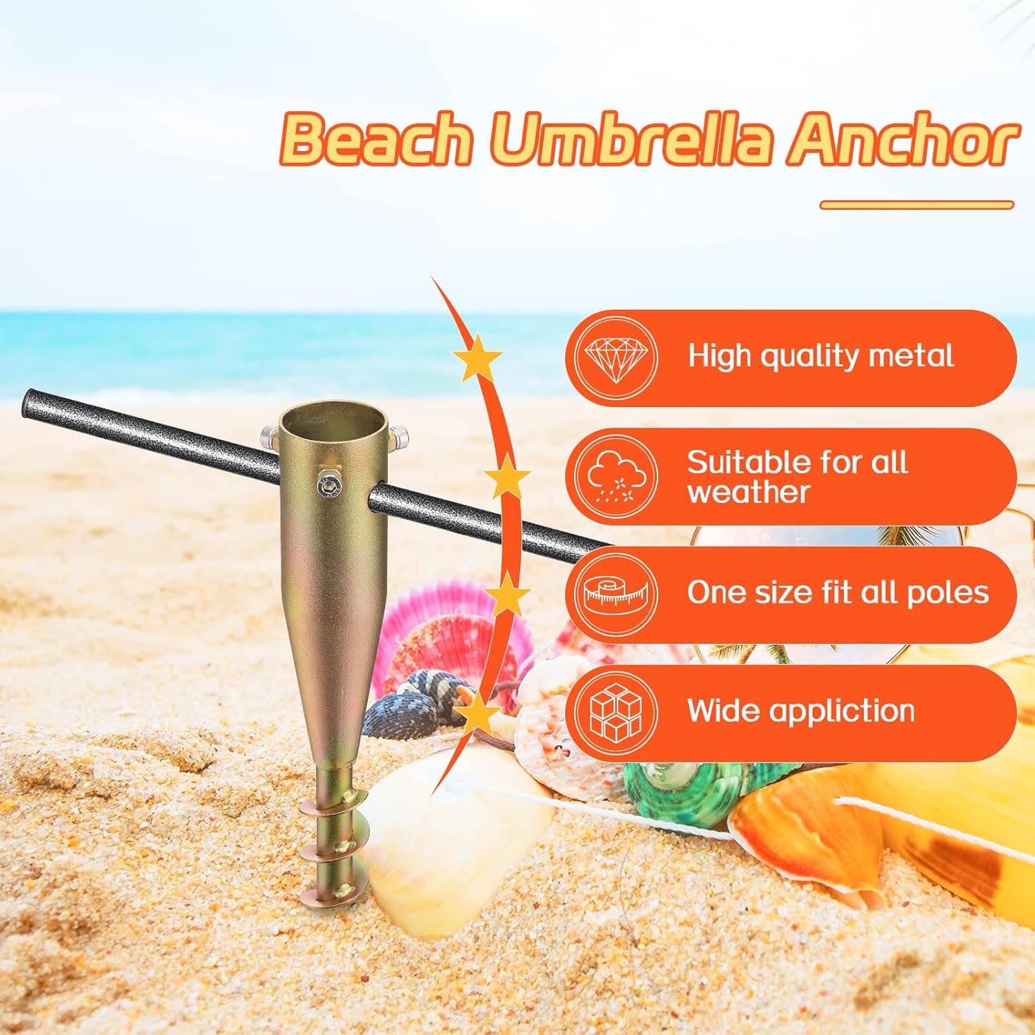 Beach Umbrella Sand Anchor, 2 Pack Heavy Duty Umbrella Stand Outdoor Base 17 Inches Metal No Dig Ground Umbrella Holder, Christmas Tree Stand Base