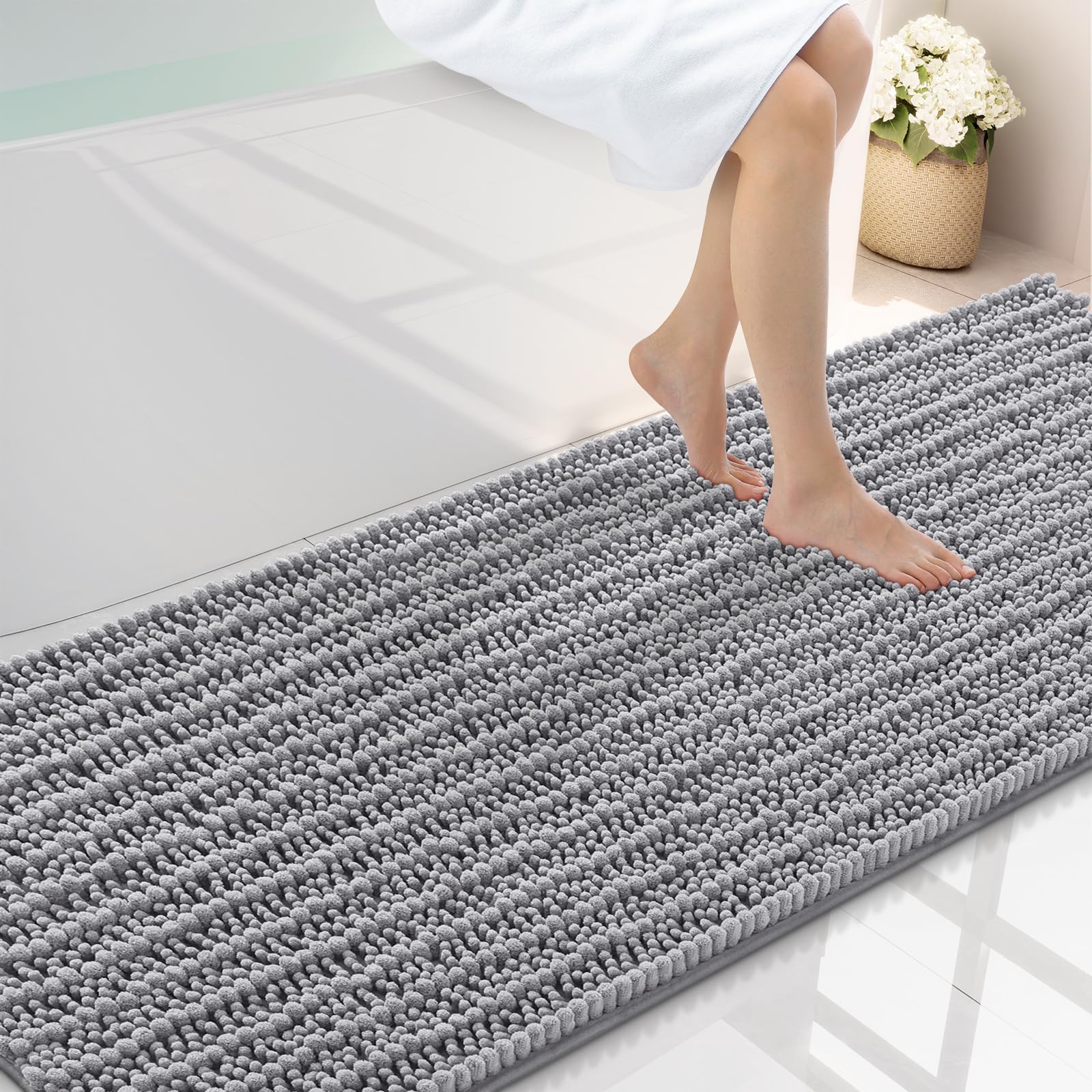 Smiry Bathroom Rugs 70X24, Extra Soft Rubber Backing Chenille Bath Mats