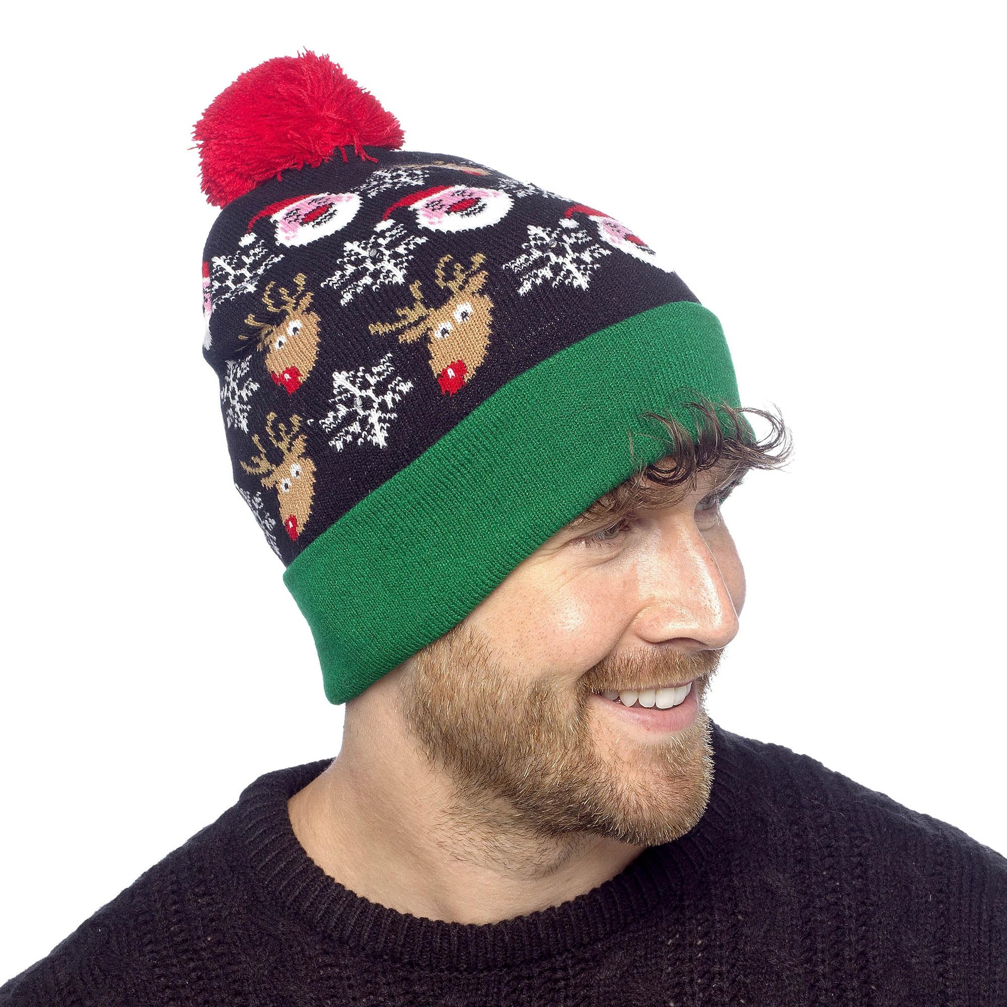 Undercover Light-Up Christmas Beanie Hat – Santa, Reindeer & Snowflake LED Bobble Hat