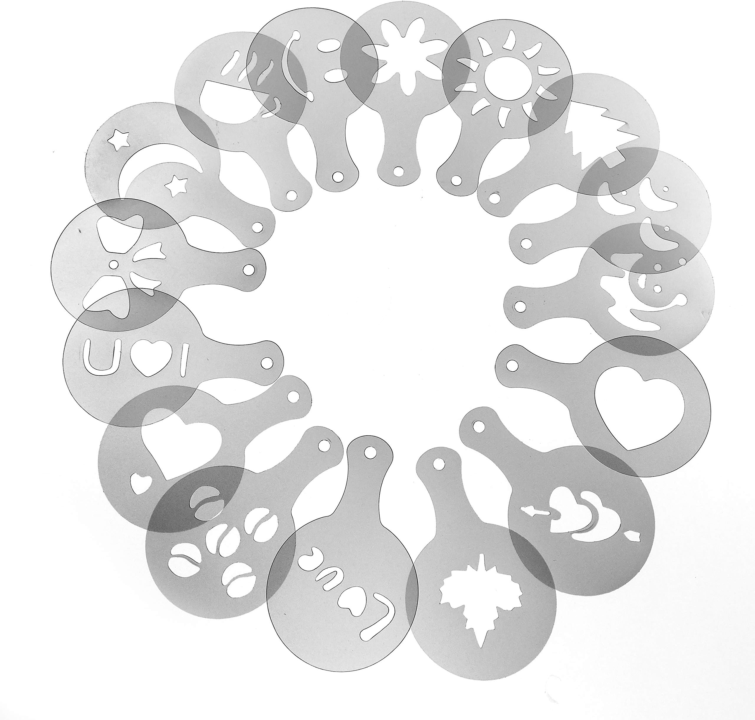 16pcs Cappuccino Chocolate Stencil Templates Coffee Latte，Latte Espresso Fancy Coffee Tool Set Foam ，Christmas Style Strew Flowers Pad Duster Spray Art and Cake Decoration Tools (White)