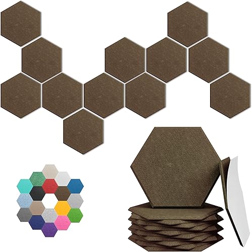 Miniatura 16 de Paneles acústicos hexagonales, paquete de 12 paneles de absorción de sonido de alta densidad de 12 x 10 x 0.4 pulgadas para mejorar la reducción