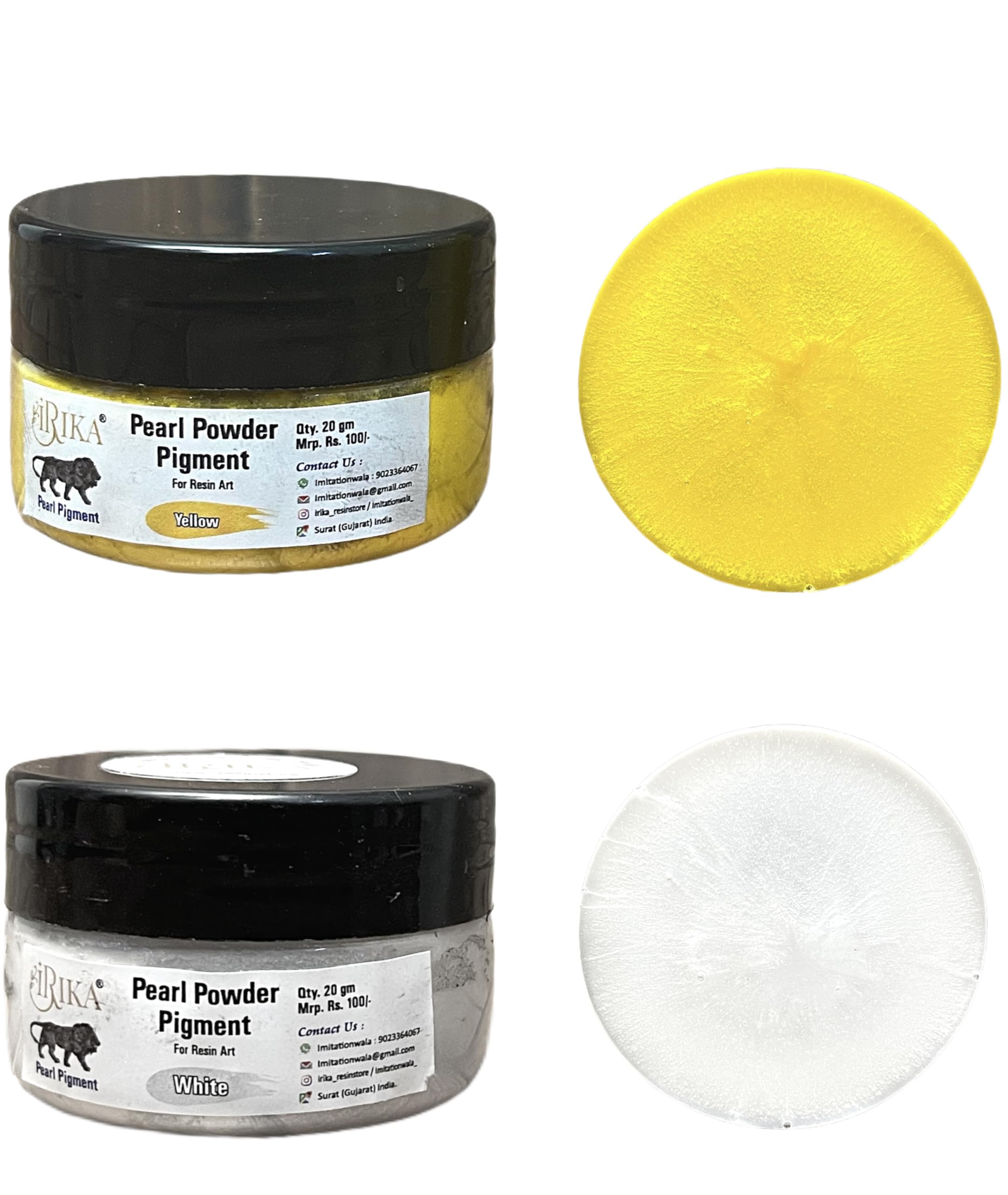 IRIKA Yellow and White Pearl Mica Powder Pigments (20g Each) for Resin Art and Craft - Non-Toxic, Skin Safe, Multi-Use-image-28