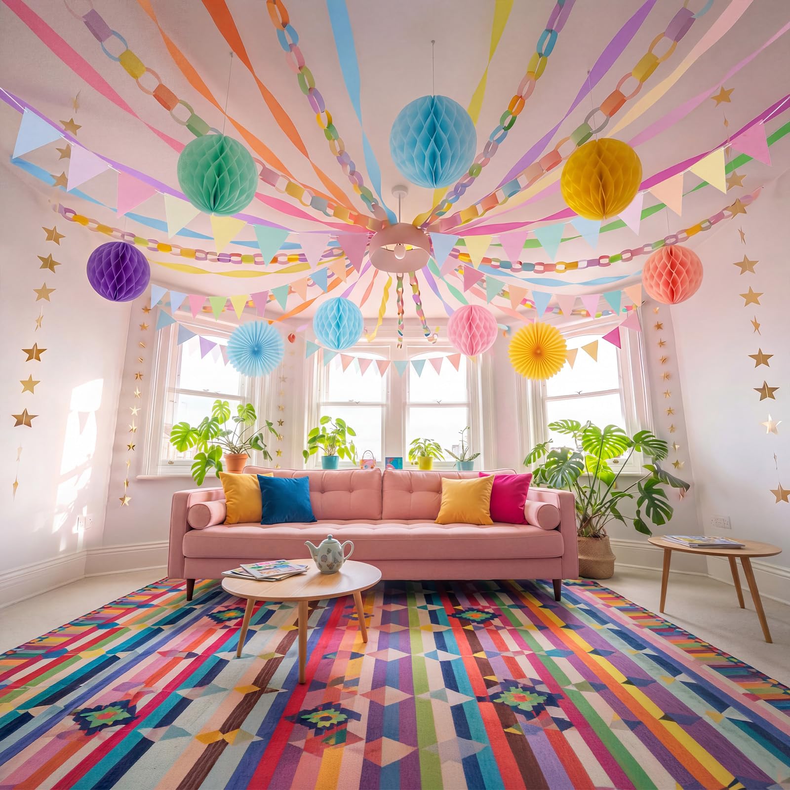 Frienda Lot de 300 feuilles de papier crépon pour décoration de fête, guirlande d'étoiles, banderole de fanions, boules en nid d'abeille, éventail de 25,4 cm pour bricolage, mariage, fête