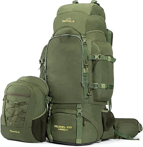 Vista 2 de Tripole Colonel Pro - Mochila con marco de metal, apertura frontal, bolsa desmontable Verde militar