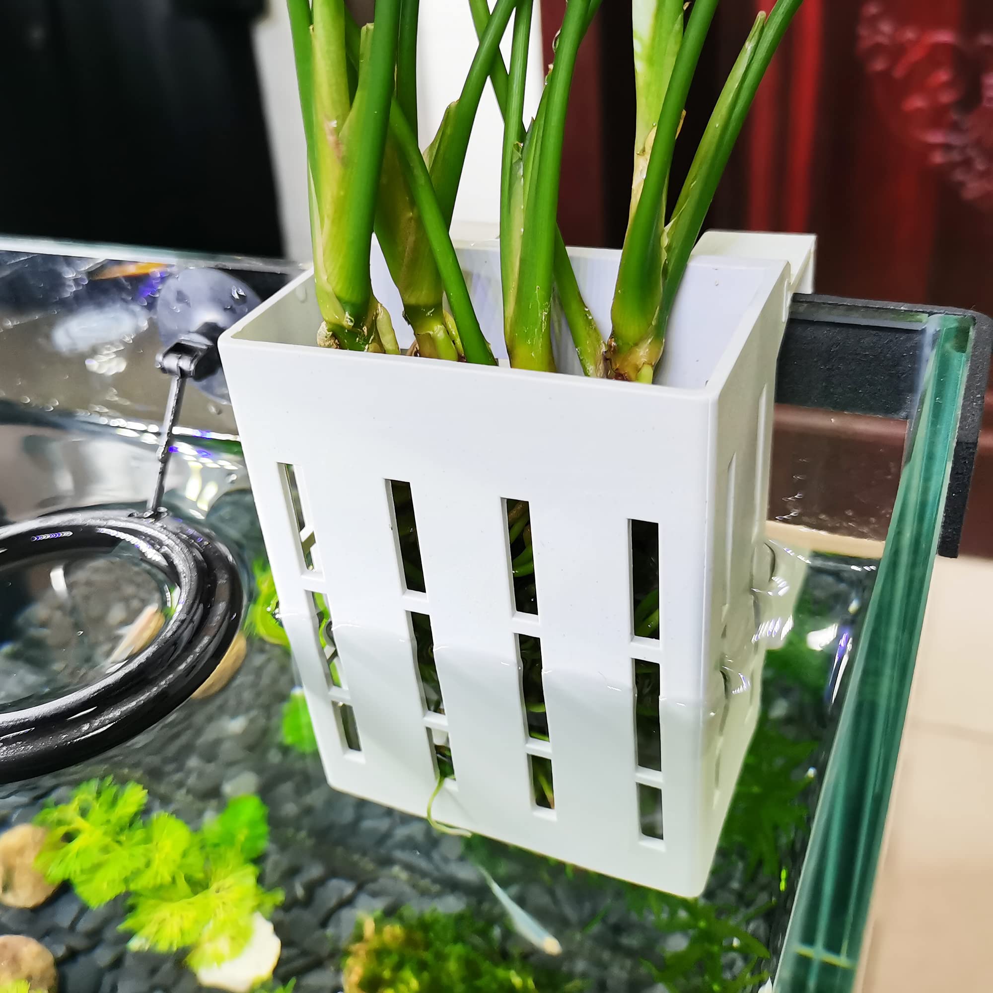 spansee Aquatic Plant Pot for Aquarium, Hanging Plant Holder for Emersed Plants, Aquascape Aquarium Decorations Aquatic Planter for Fish Tank Living Betta Fish Shrimp Hide