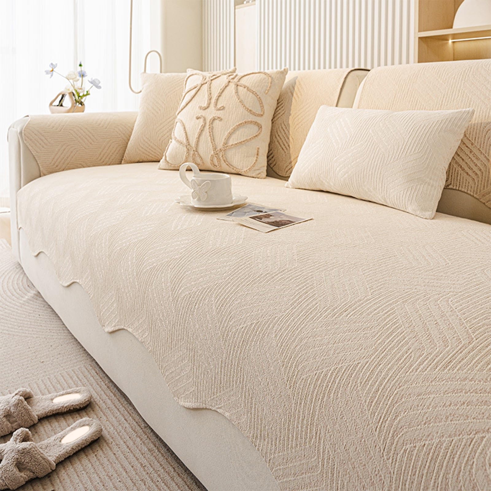 Copridivano in ciniglia, morbido cotone, spesso, antiscivolo, lavabile, protezione per divano, 80 x 290 cm, perfetto per l'arredamento della casa e proprietari di animali domestici