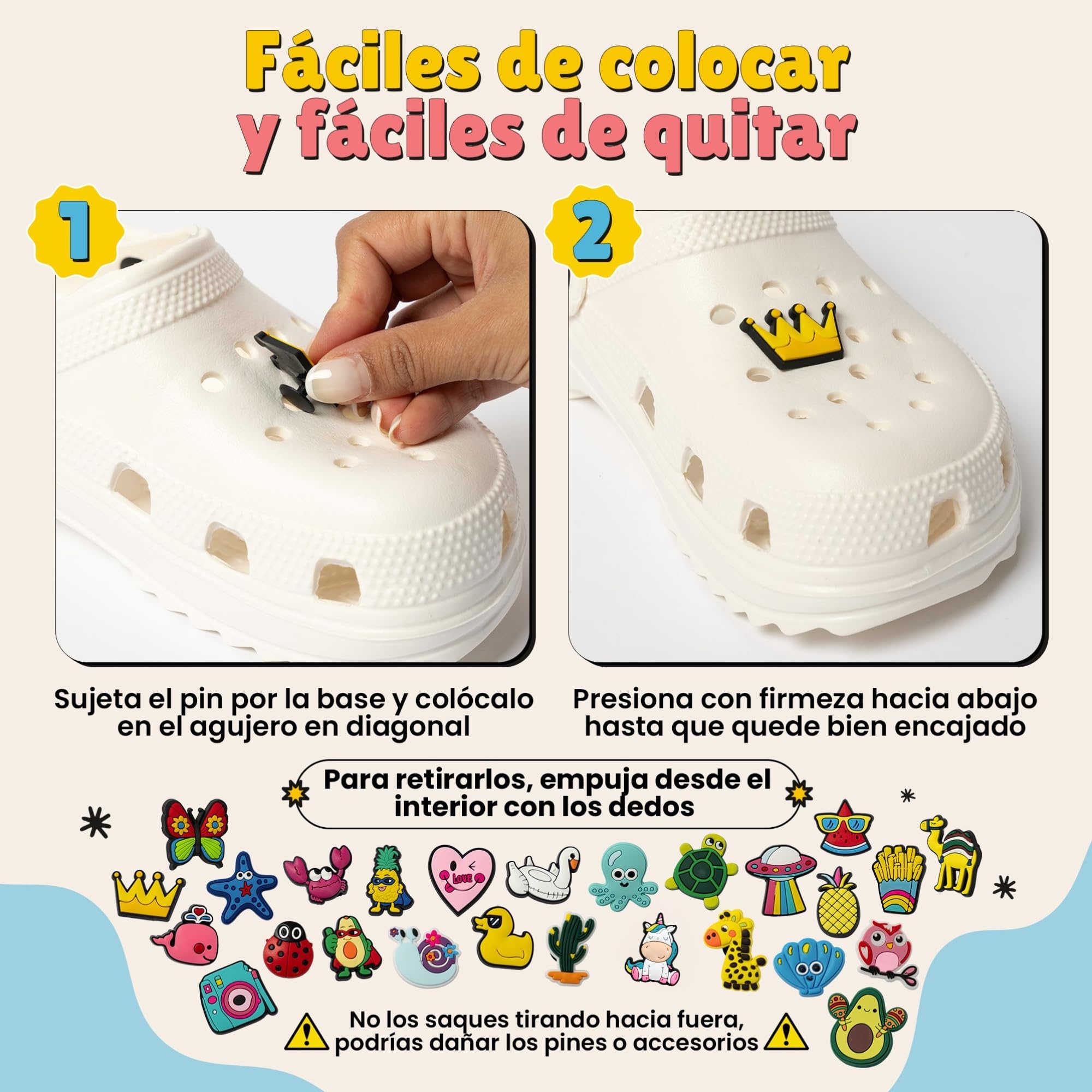 Accesorios Resistentes y Ligeros para Crocs - 27 Pines No Aleatorios que se Fijan Muy Bien
