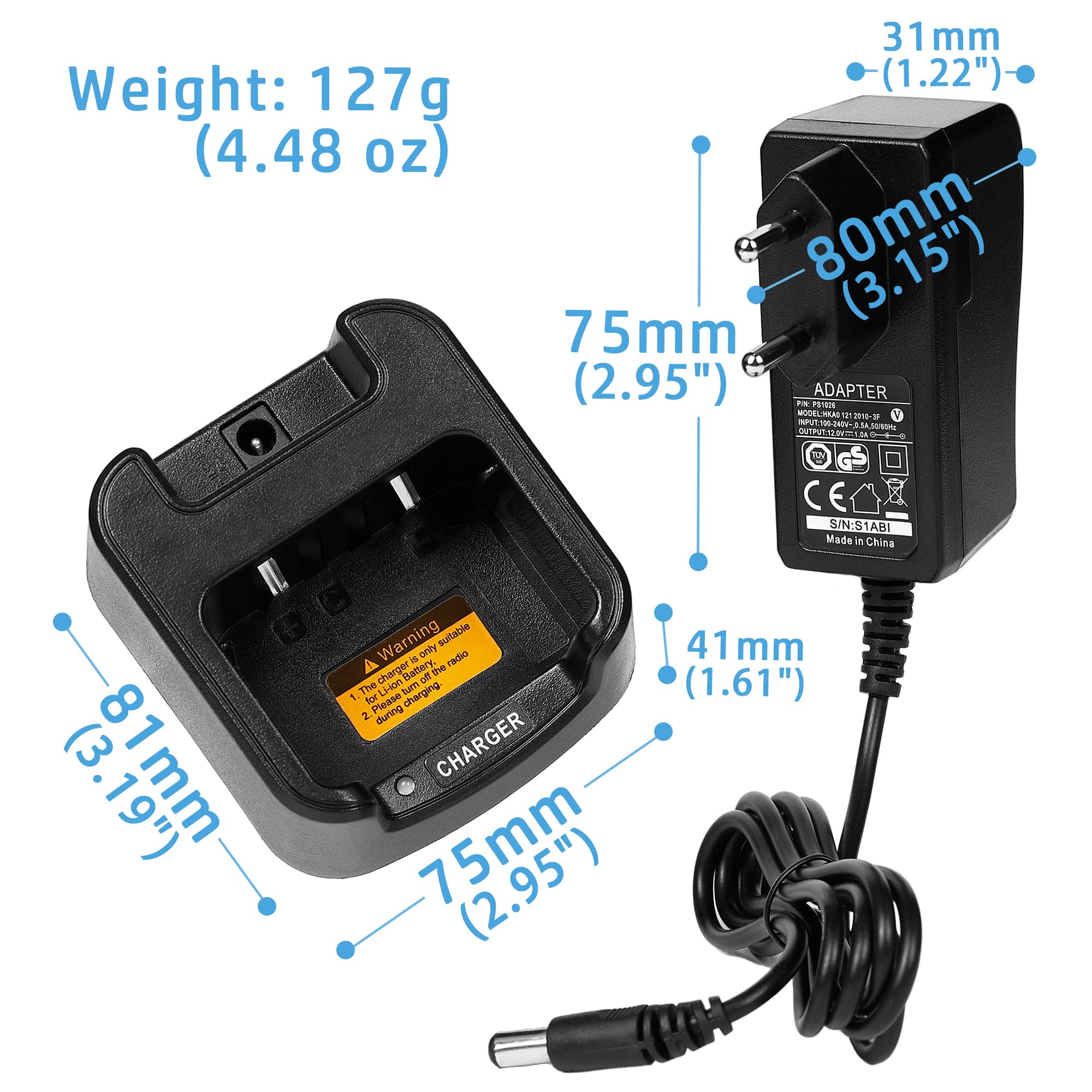 Base Station Chargeur pour HYT Hytera TC-446S TC-500S TC-508 Adaptateur UE | Compatible TC-510 TC-518 TC-580 TC-585 Radio , Charge Batterie CH10L19 BL1301 BL1719