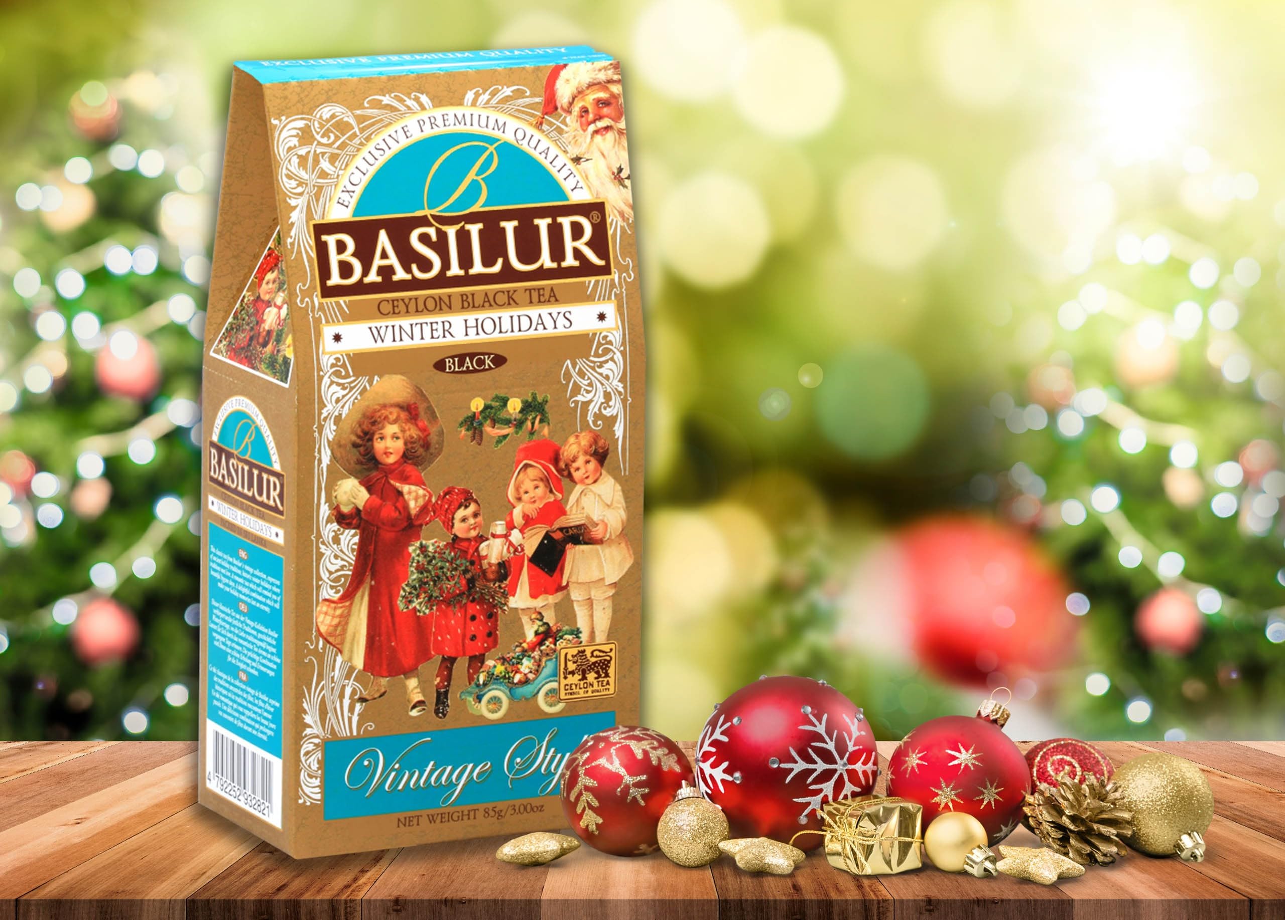 BASILUR Winter Holidays - Czarna liściasta herbata z dodatkiem wiśni, skórki i kwiatów pomarańczy, świąteczna herbata 85 g, 1 paczka