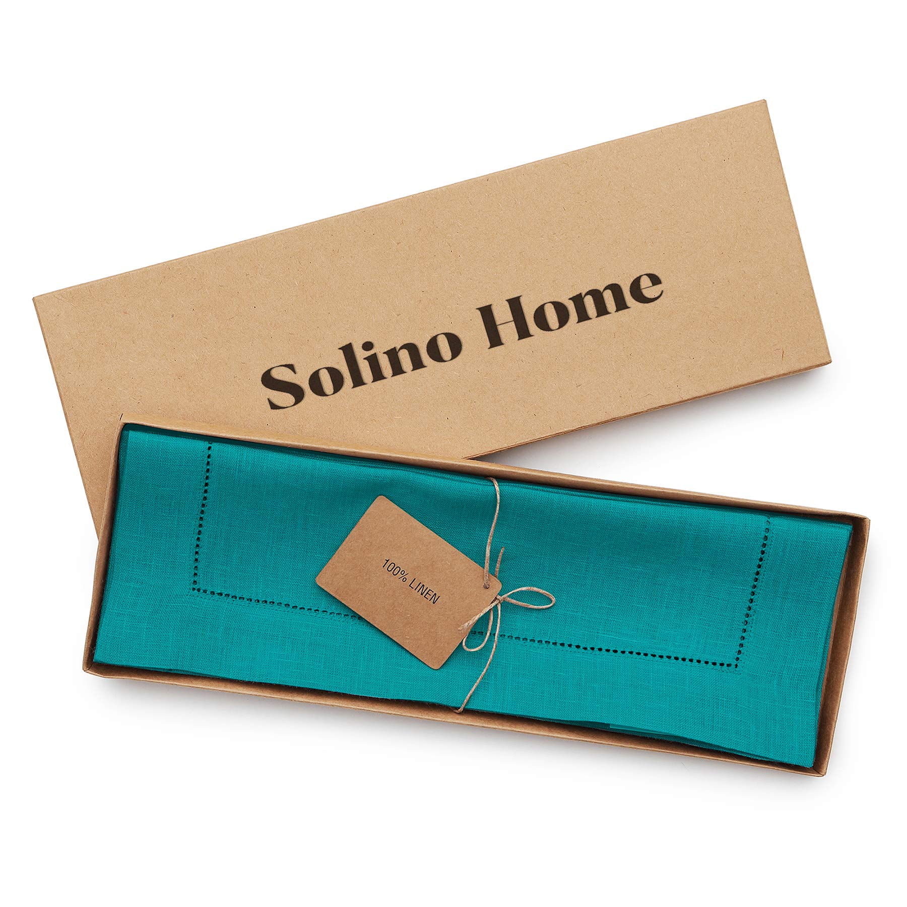 Solino Home Manteles individuales de lino, color verde azulado, 14 x 19 pulgadas, juego de 4 manteles individuales, hechos a mano y lavables a máquina, dobladillo clásico