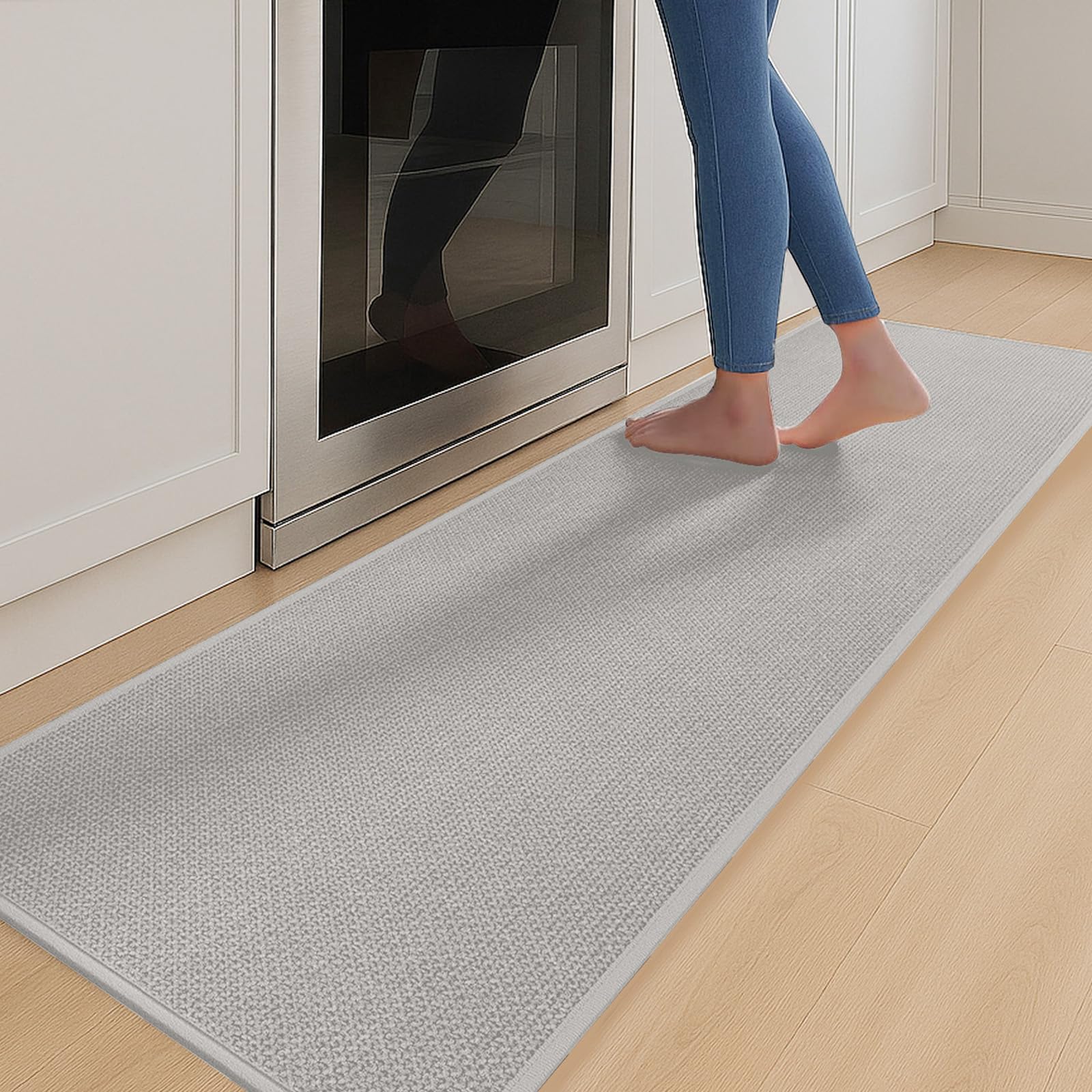 Küchenteppich Waschbar rutschfest, 43,5x180cm Küchenläufer Waschbar und Saugfähig, Küchen Teppich Leicht zu Reinigen Küchenmatte für Küche, Flur, Waschküche, Outdoor (Grau, 43,5x180 cm)
