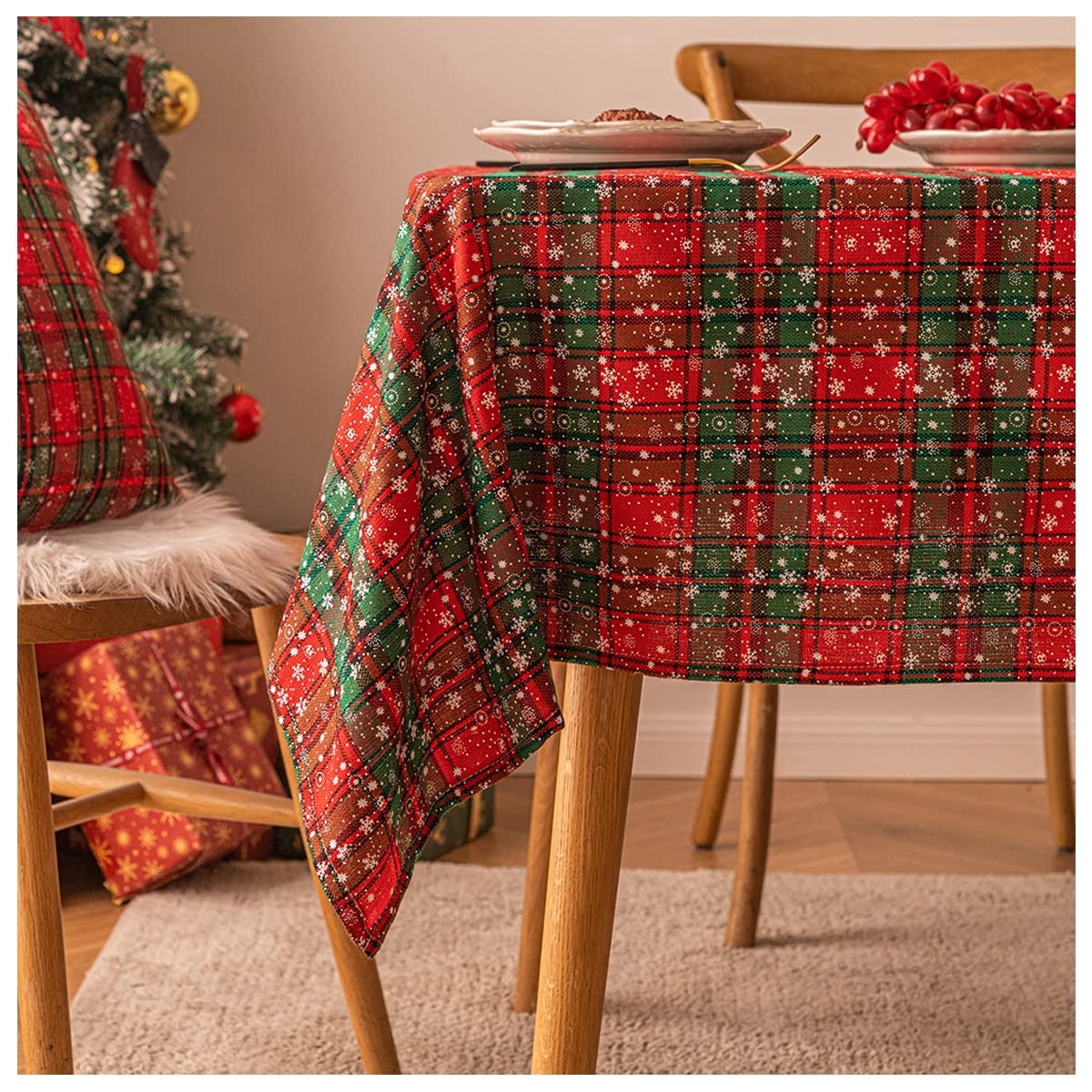 Nappe de Noël rectangulaire en tissu polyester premium au design flocon de neige élégant