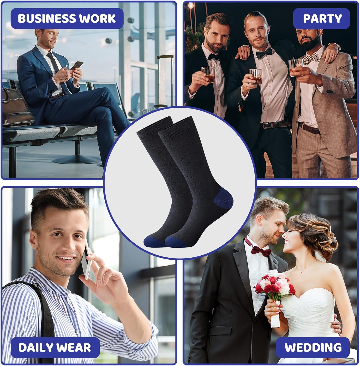 24 Pairs Men Dress Socks Bulk Dress Cotton Crew Funny Work Socks Size 7-12 Lightweight Comfort Business Stockings for Men - Image 2