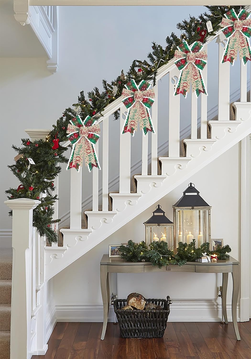 2 Pack Christmas Wreath Bows Christmas Decor Bows Green Red Plaids Words Velvet Ribbon Bows for Wreath, Xmas Tree Topper Bows for New Year Party Decoration Home Indoor Outdoor Wreath Ornament Supplies - Image 4