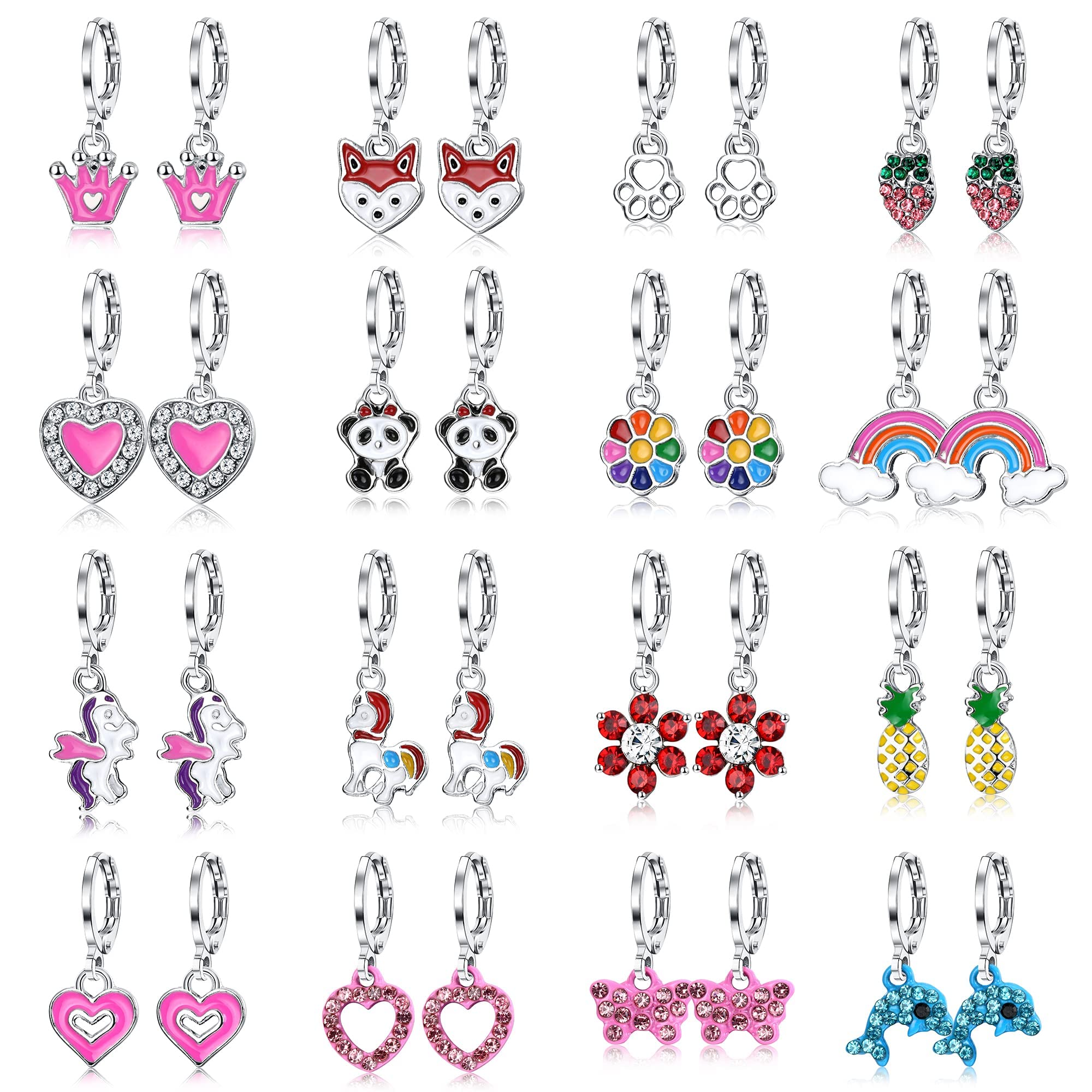 CASSIECA16 Pares Pendientes de Mujer Pendientes Animales Aretes Panda Mariposa Zorro Corona Set Regalos Hipoalergénicos Aros Pendientes Colgantes