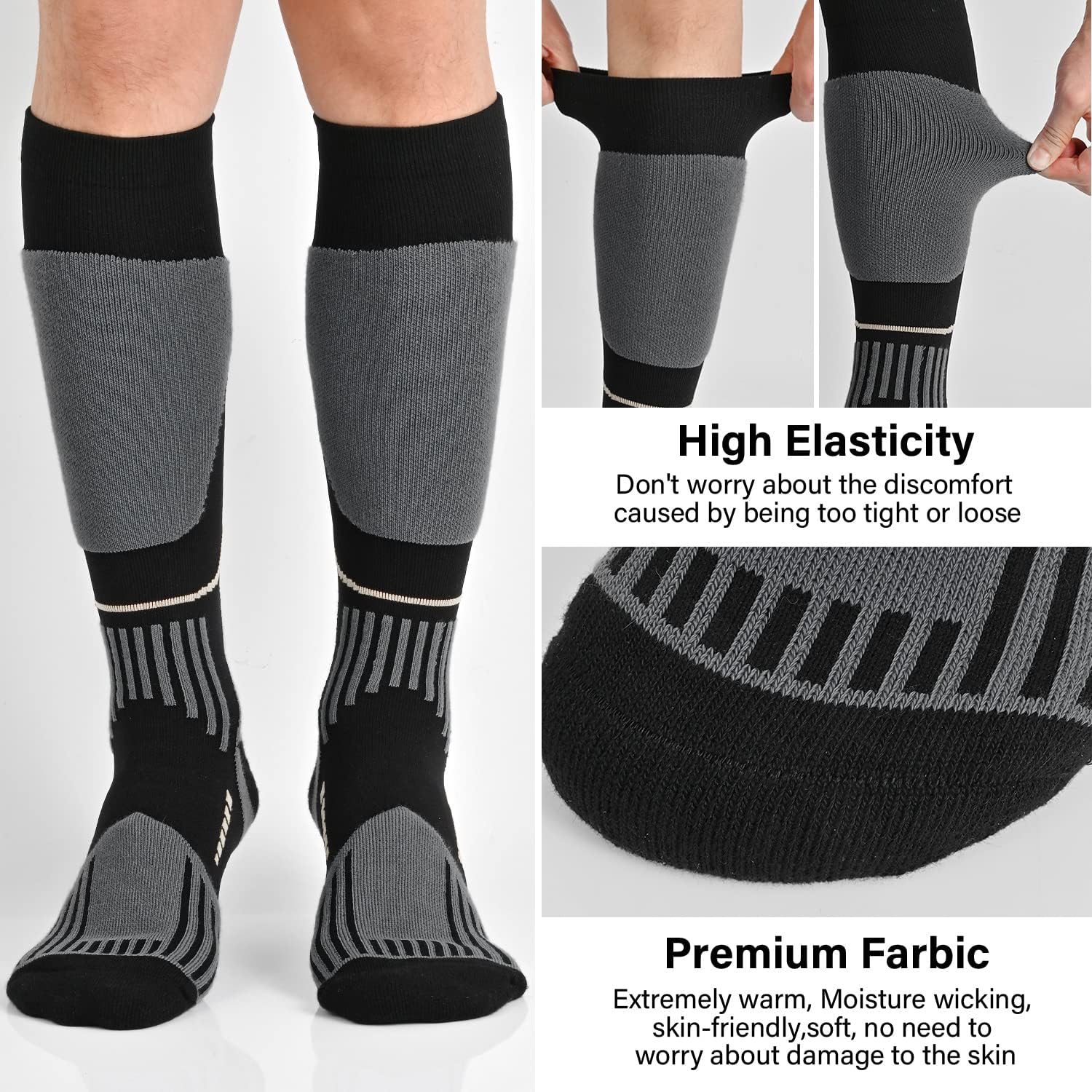 COOPLUS 2 Pairs Ski Socks for Men Women, Compression Knee High Sock for Skiing Snowboarding Hiking Outdoor Sport Cold Weather - Image 4