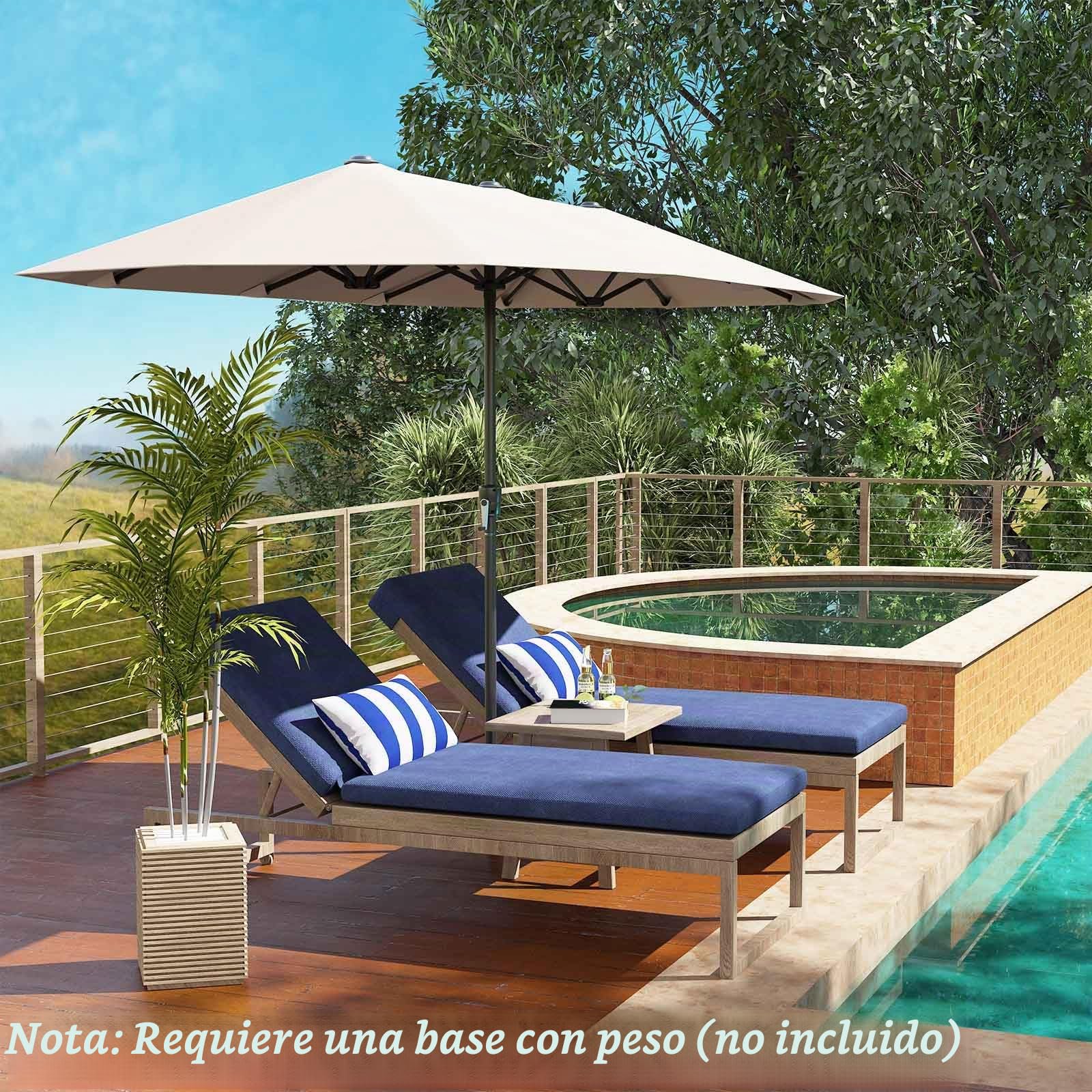 COSTWAY Sombrilla Terraza Exterior Doble 380×200 cm, Sombrilla Doble para Jardin con Manivela y 12 Varillas Resistente,Parasol Terraza Exterior para Mercado Jardín Patio (Beige, 380×200 cm)