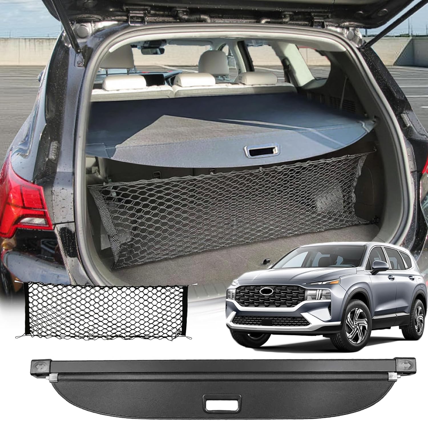 Cargo Cover for Hyundai Santa Fe 2021 2022 2023 Accessories,Leather Retractable Trunk Cover for 2021-2023 Hyundai Santa Fe Accessories Security Shield Shade