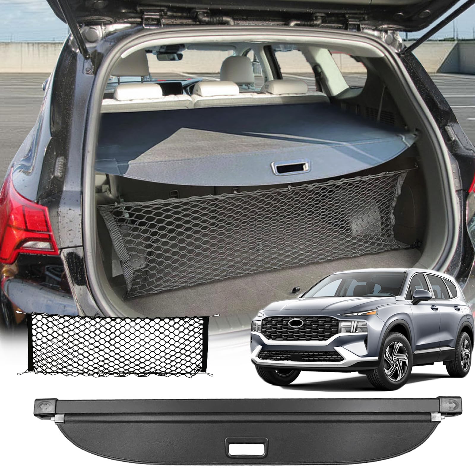 Cargo Cover for Hyundai Santa Fe 2021 2022 2023 Accessories,Leather Retractable Trunk Cover for 2021-2023 Hyundai Santa Fe Accessories Security Shield Shade