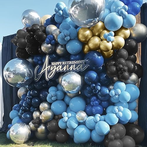 Miniatura 4 de Globo azul marino, negro y dorado, globos plateados metálicos de 12 pulgadas y azul medio con globos dorados metálicos negros mate para decoraciones