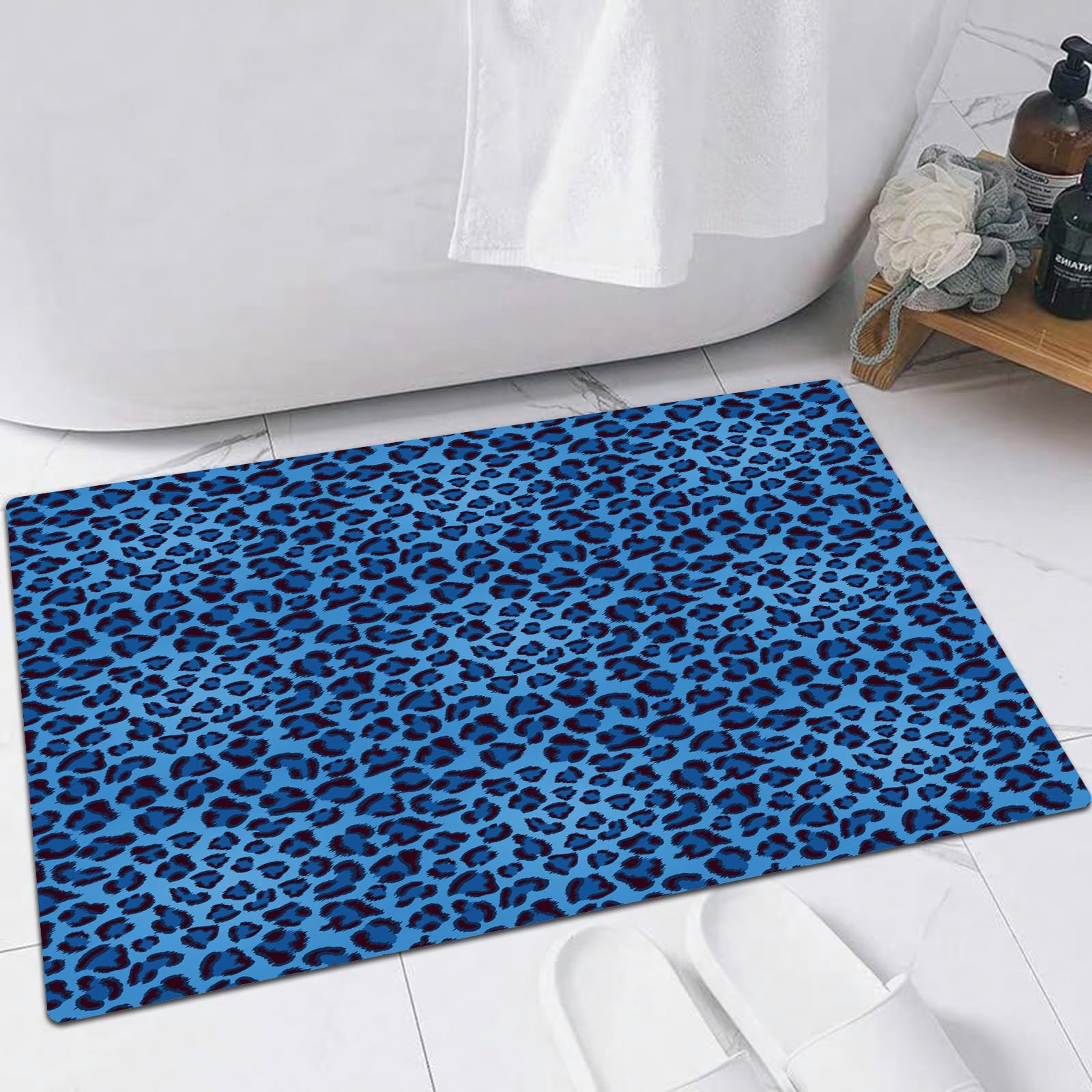 EMFSLA Bath Mat 16x24 in,Leopard seamless pattern blue summer design,Non-Slip Bathroom Mat Machine-Washable,Ultra Soft and Water Absorbent Bath Rug for Bathroom