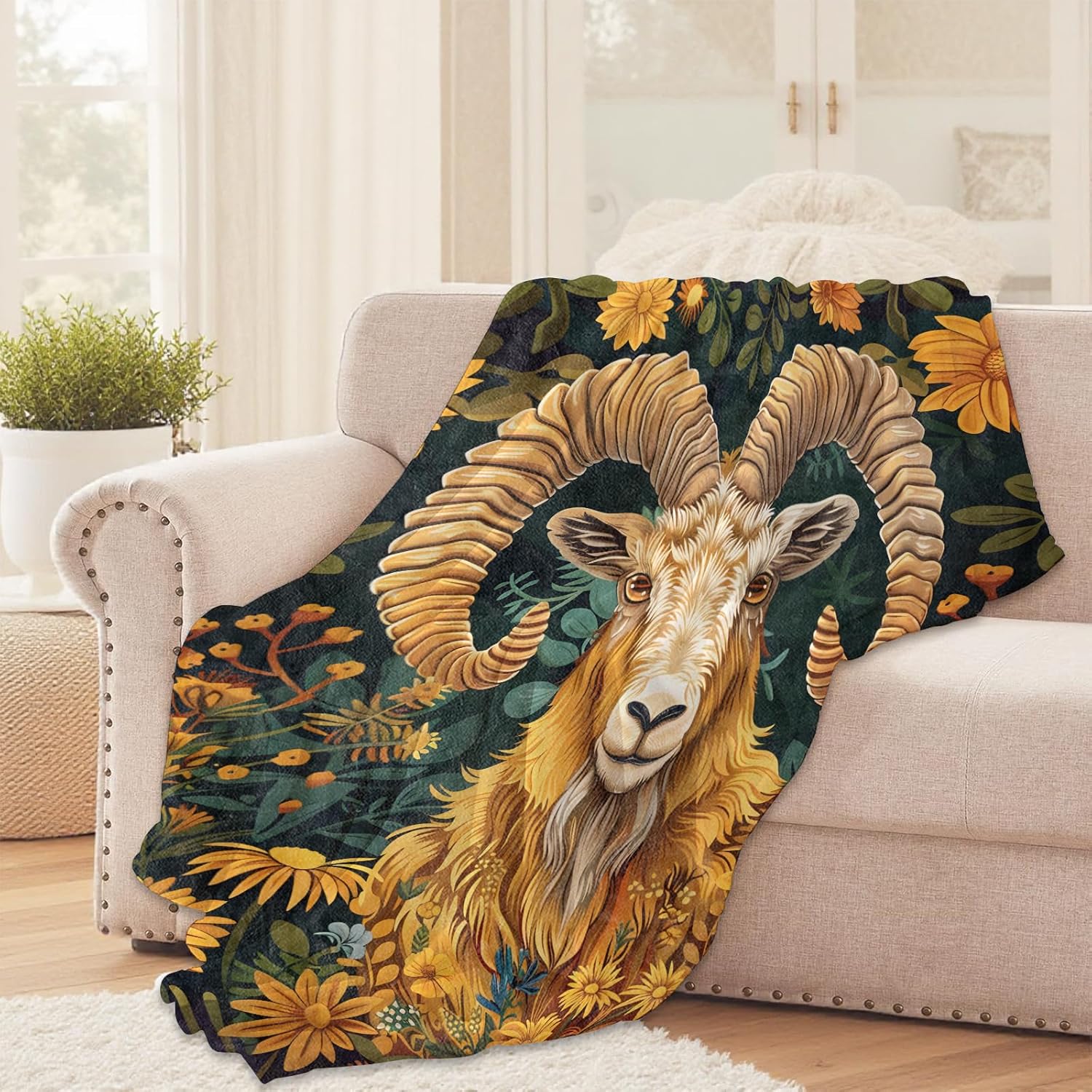 Goat Throw Blanket for Girls Boys Kids Adults, 50x60 in, Cozy Flannel Blanket for Bedroom, Camping, Couch, Room Decor, Fuzzy Warm Soft Gifts