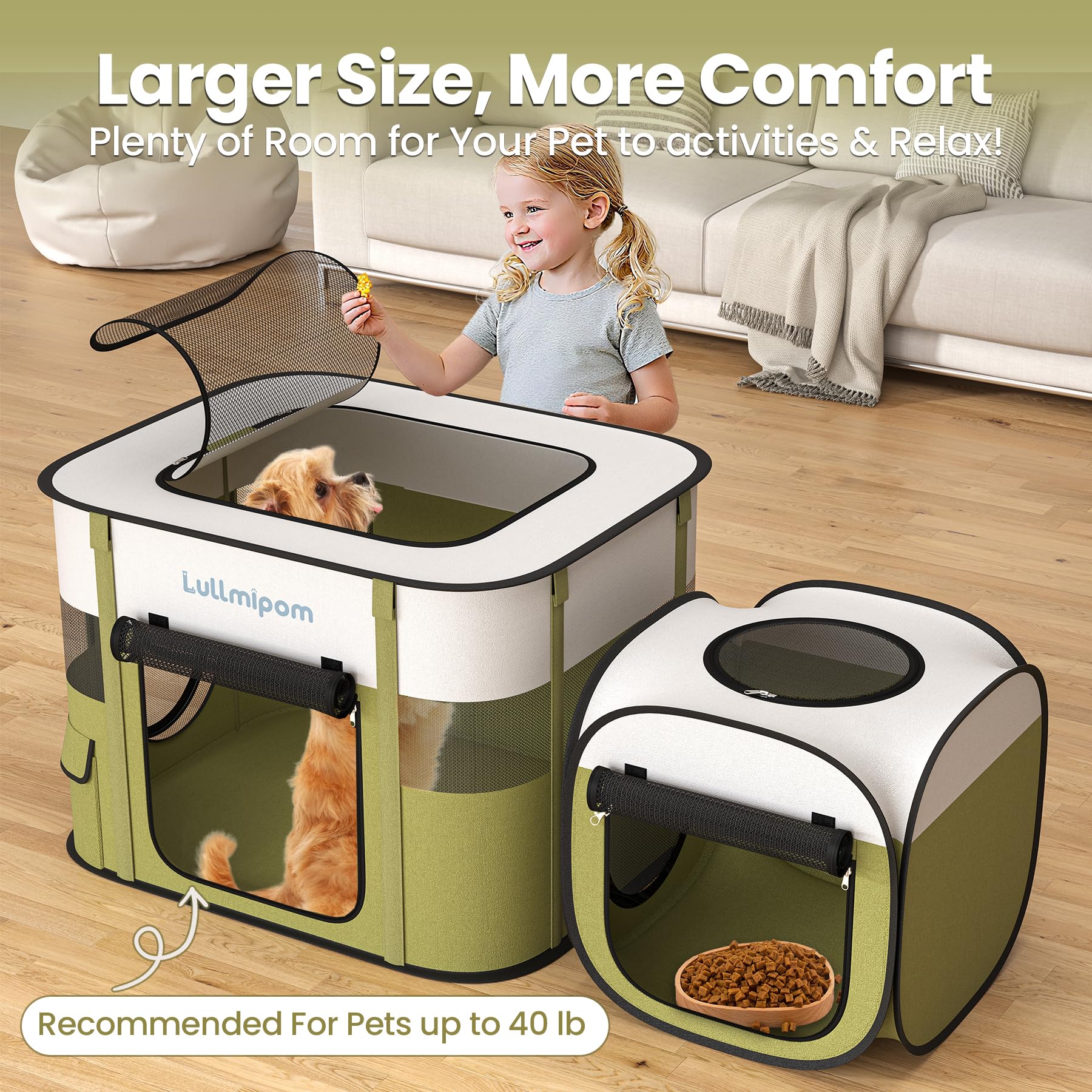 Tragbarer Laufstall für Katzen & Hunde, Wasserdicht & Langlebig, Outdoor/Indoor Katzenzelt, Pop-up Großer Hundezwinger, Einfacher Aufbau mit Tragetasche, Ideal für Reisen und Camping