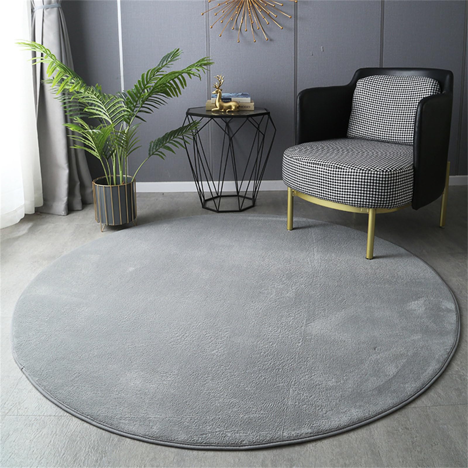 Hearda Color Liso Alfombra Redonda de Pelo Corto, Alfombras Redondas Lavable Polar Coral, Lavable Antideslizante Alfombra Salon Redondas para Cocina Habitacion Oficina (160cm,Gris Claro)